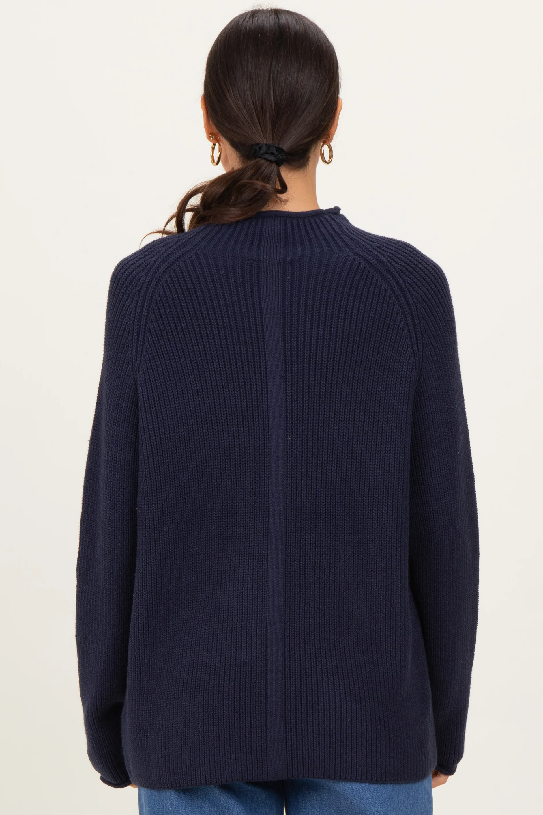 Navy Mock Neck Ribbed Knit Basic Sweater Top - Image 4
