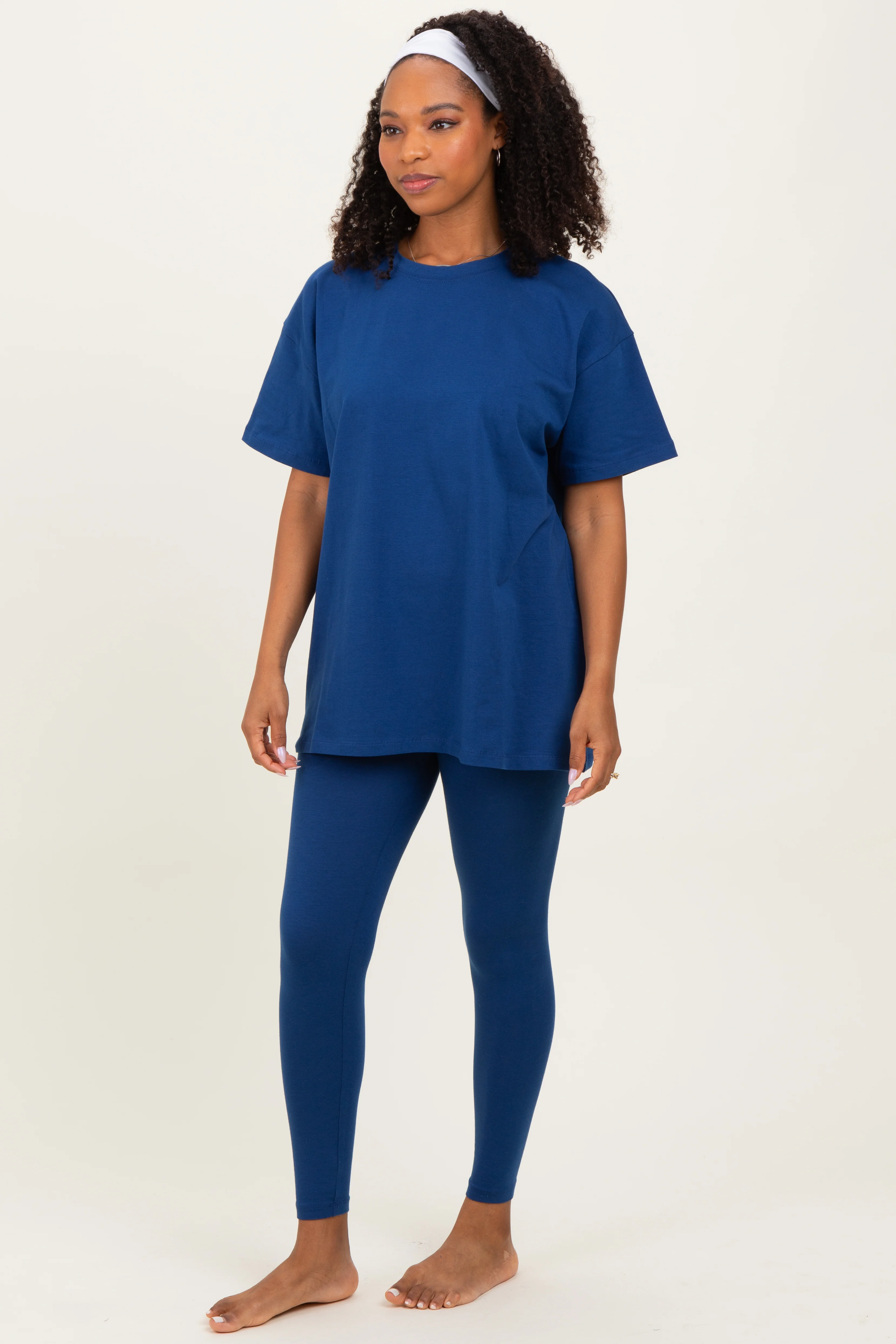 Navy Oversized Crewneck Short Sleeve and Legging Set - Image 3