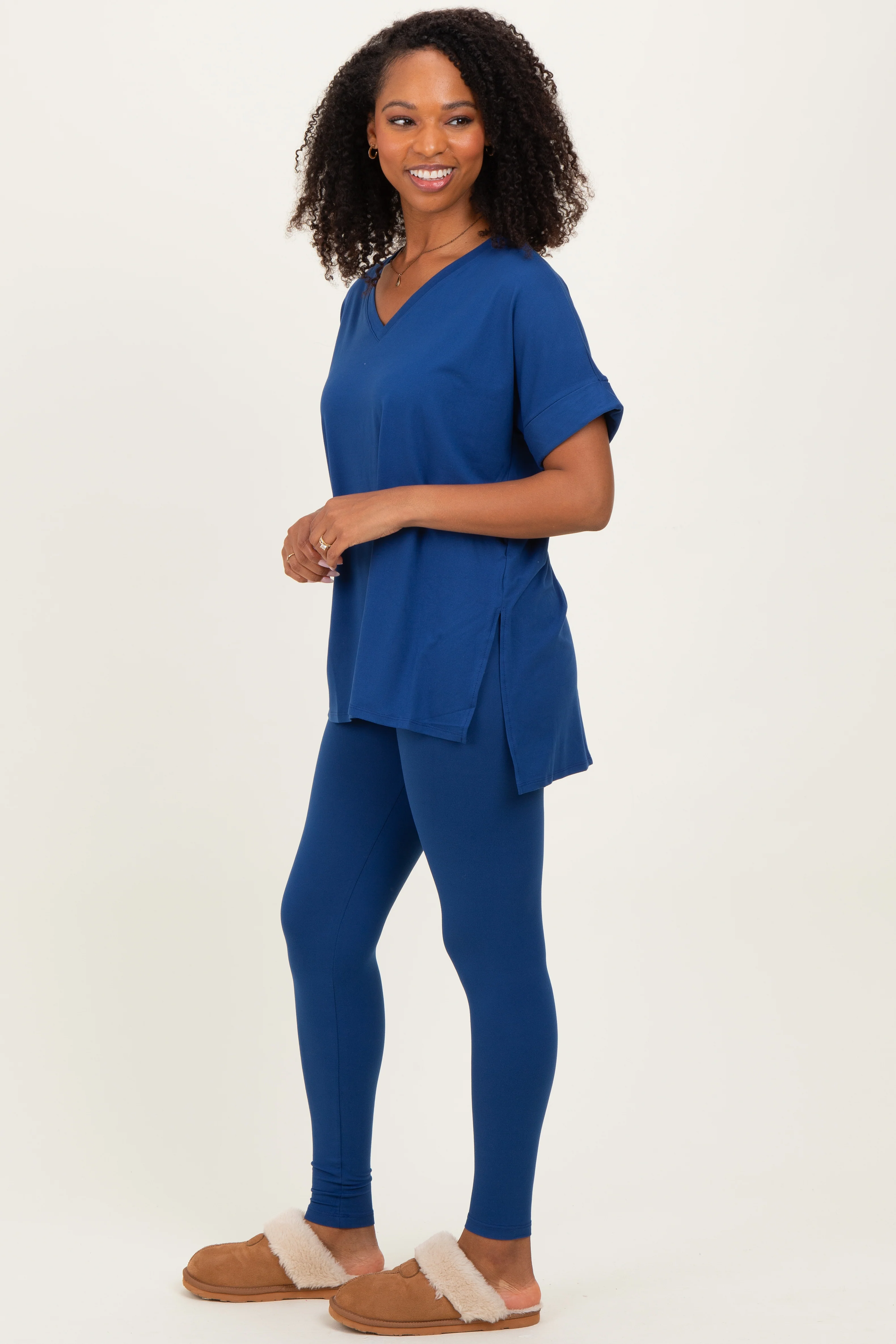 Navy Oversized V-Neck Tee Legging Lounge Set - Image 3