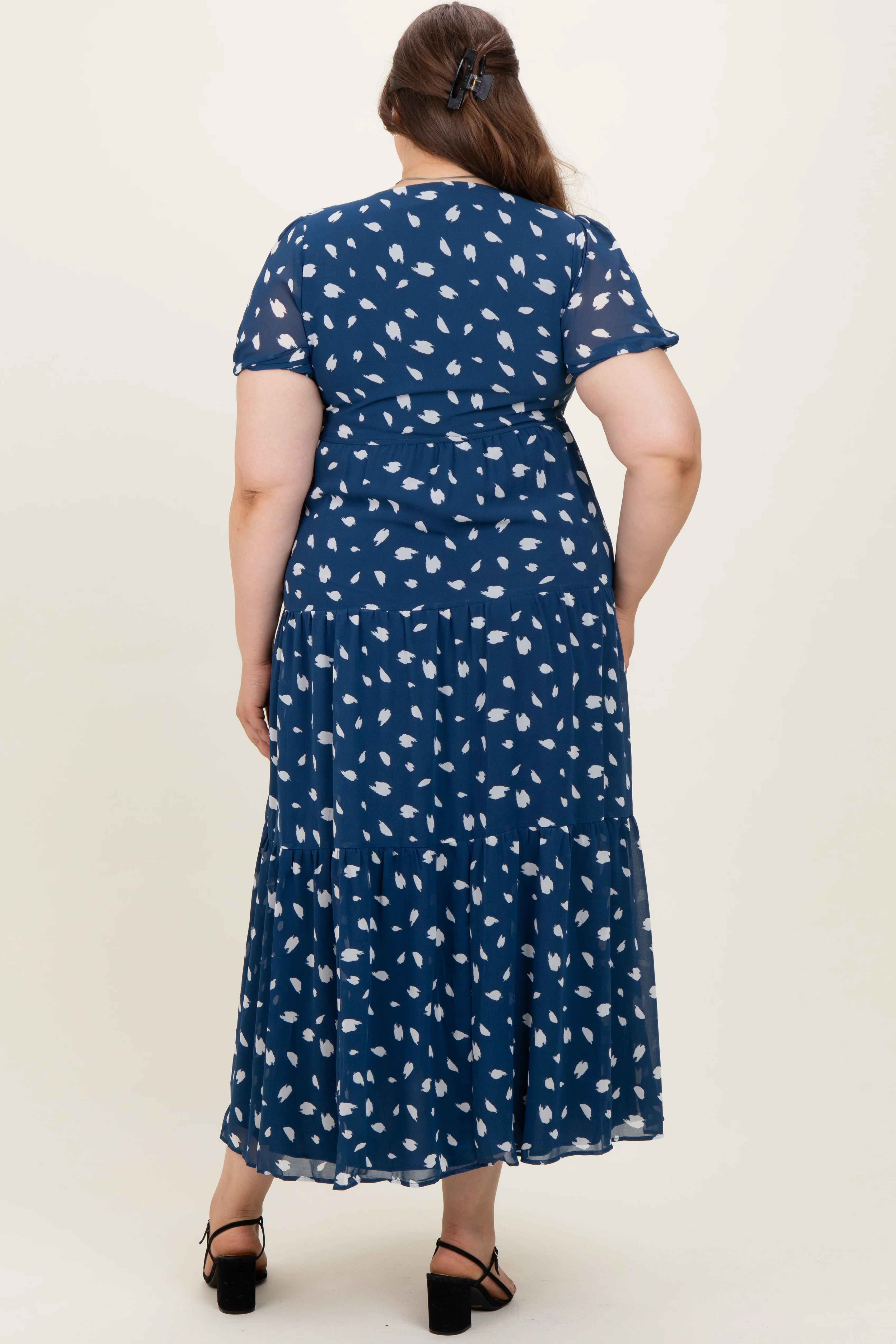 Navy Printed Button Down Tiered Maternity Plus Maxi Dress - Image 4