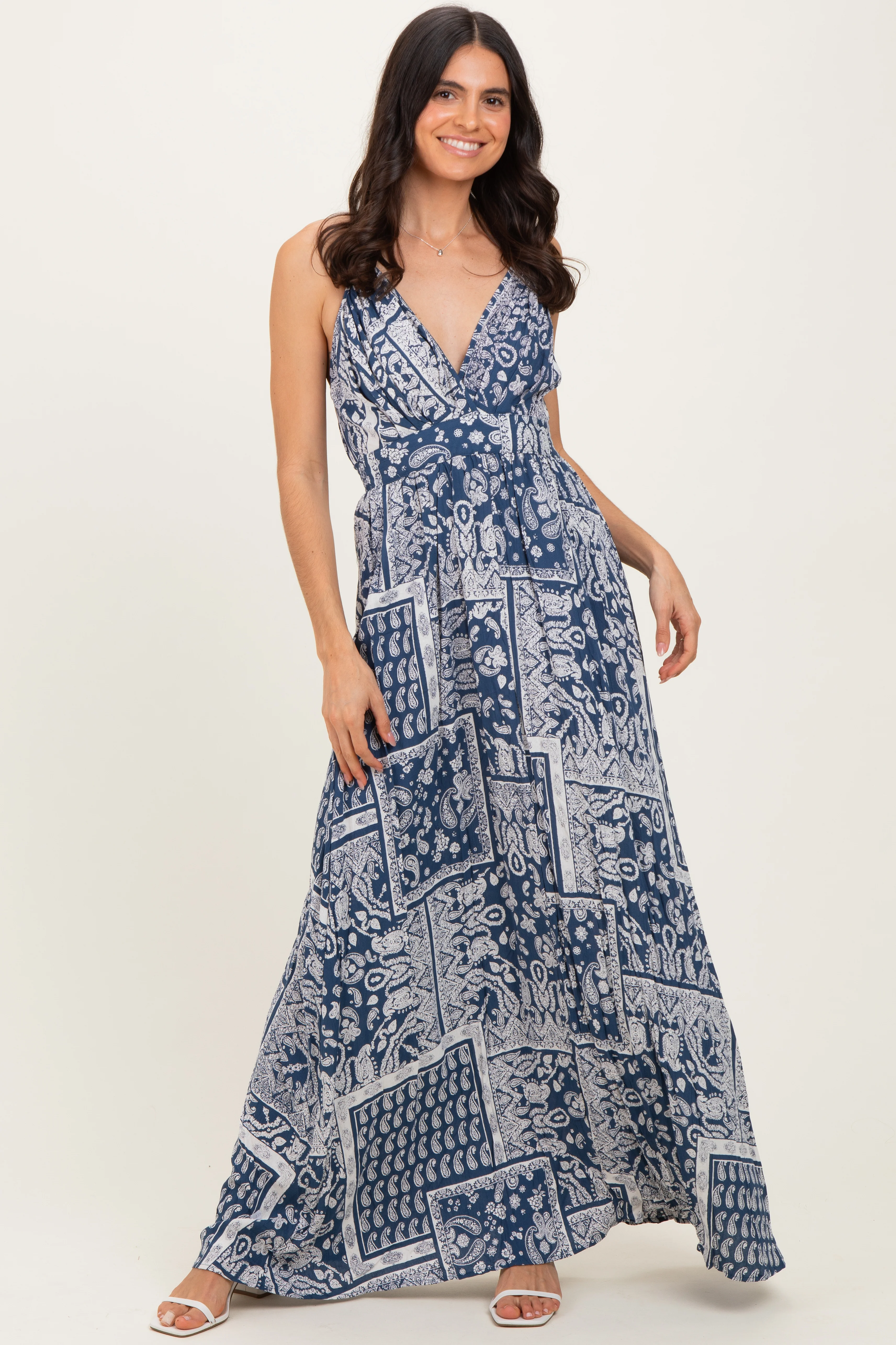 Navy Printed Crisscross Back Maxi Dress - Image 2