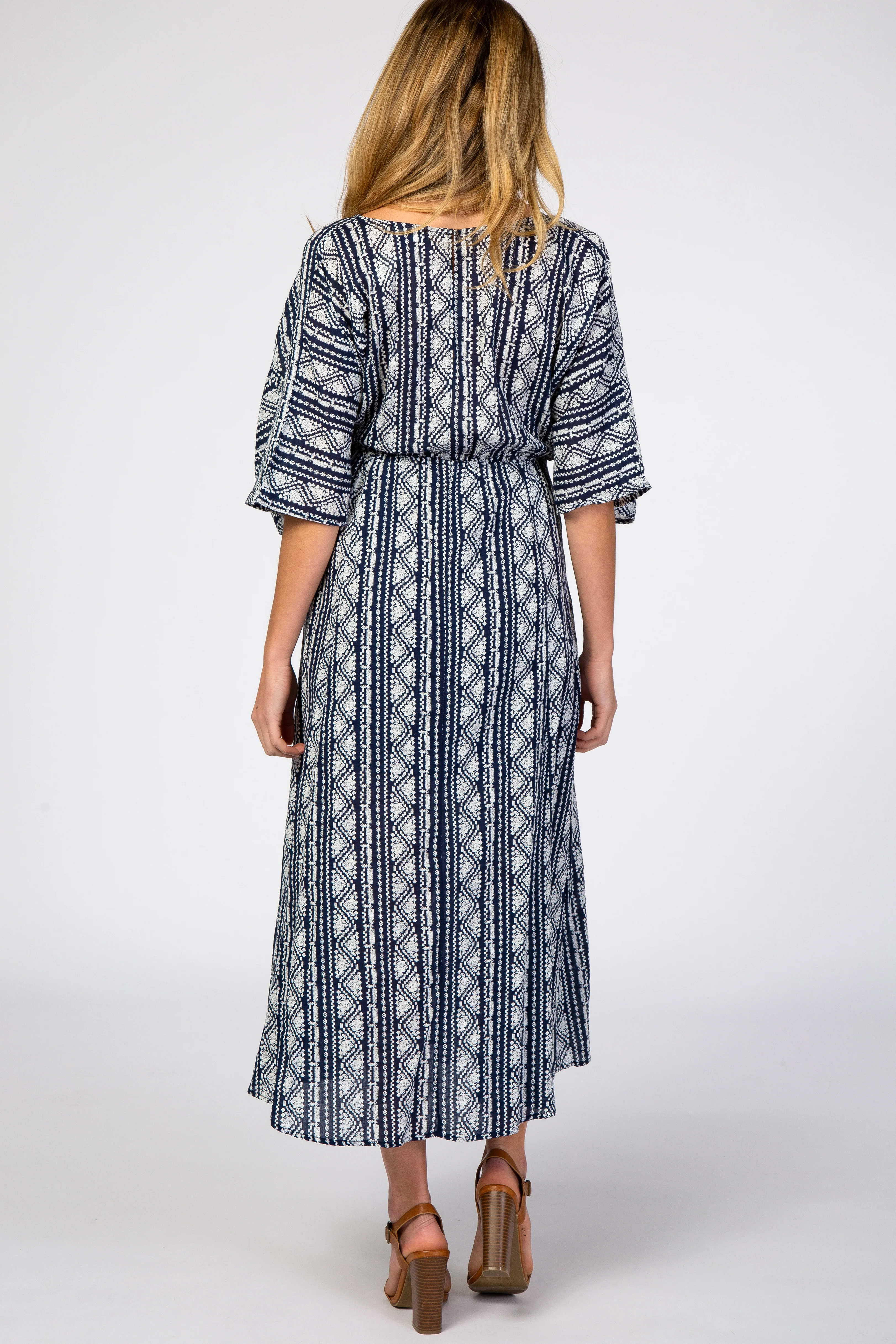 Navy Printed V-Neck Maternity Midi Dress - Image 4