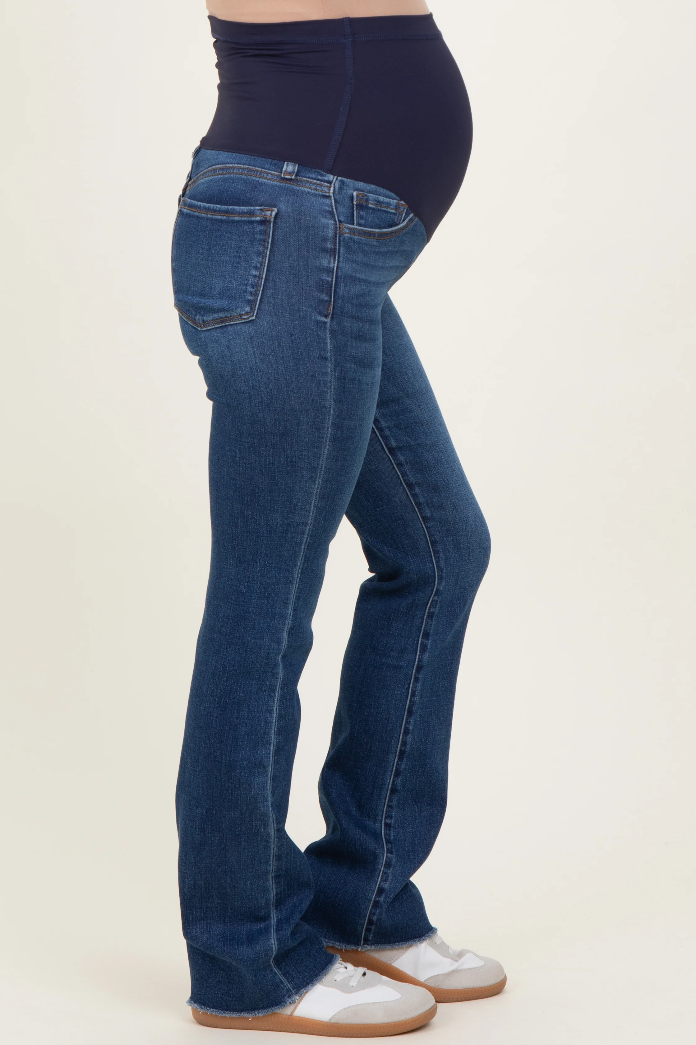 Navy Raw Hem Bootcut Maternity Jeans - Image 3