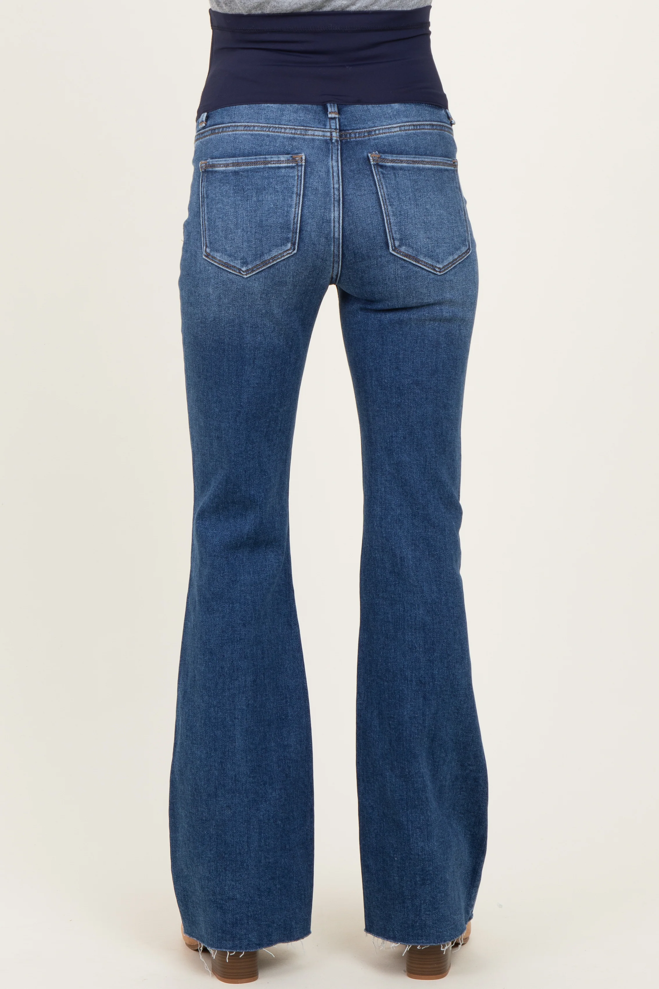 Navy Raw Hem Maternity Flare Jeans - Image 5