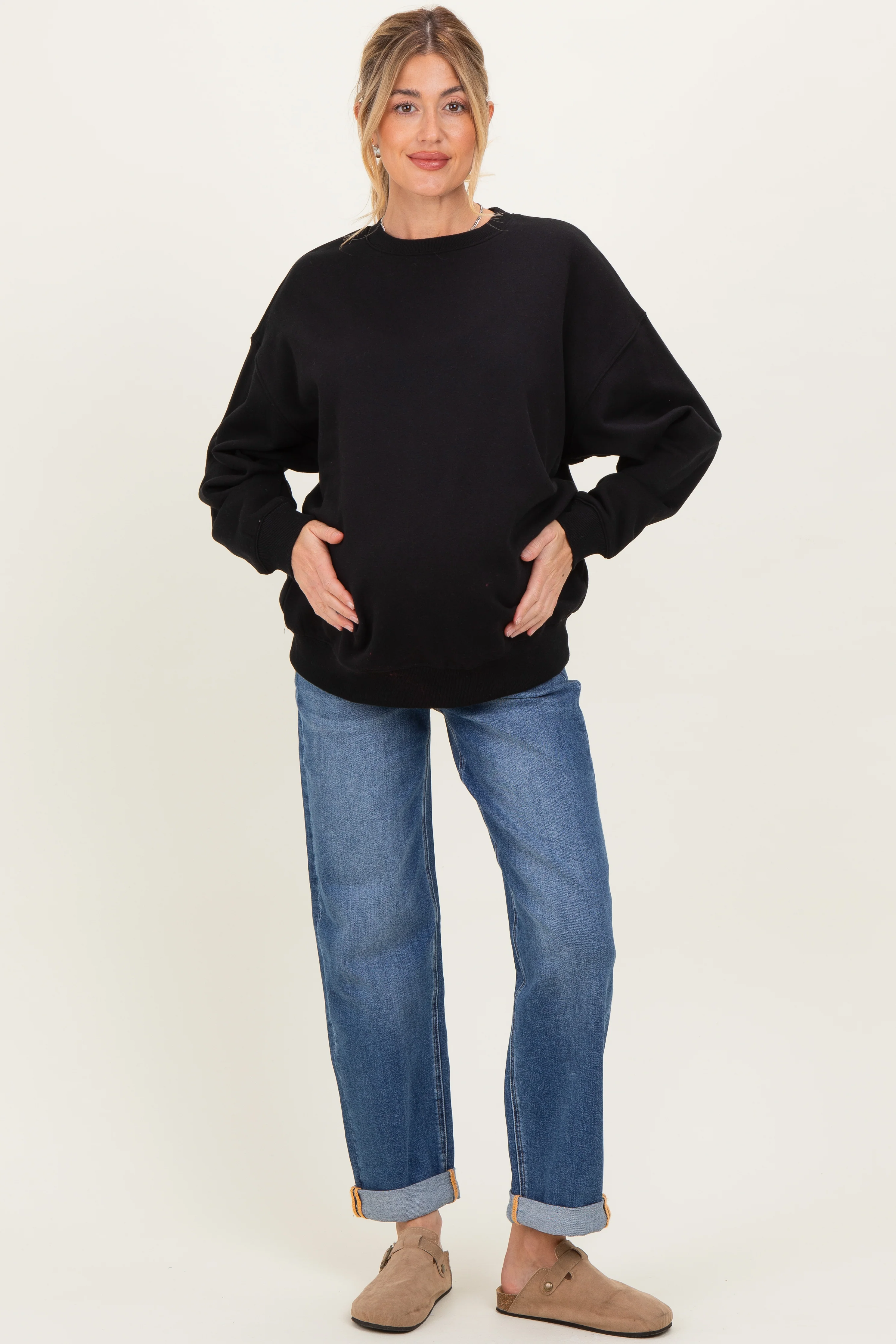 Navy Rolled Hem Maternity Boyfriend Jeans - Image 2
