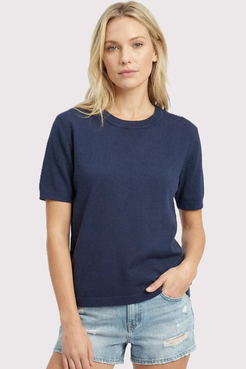 Navy Short Sleeve Basic Knit Top