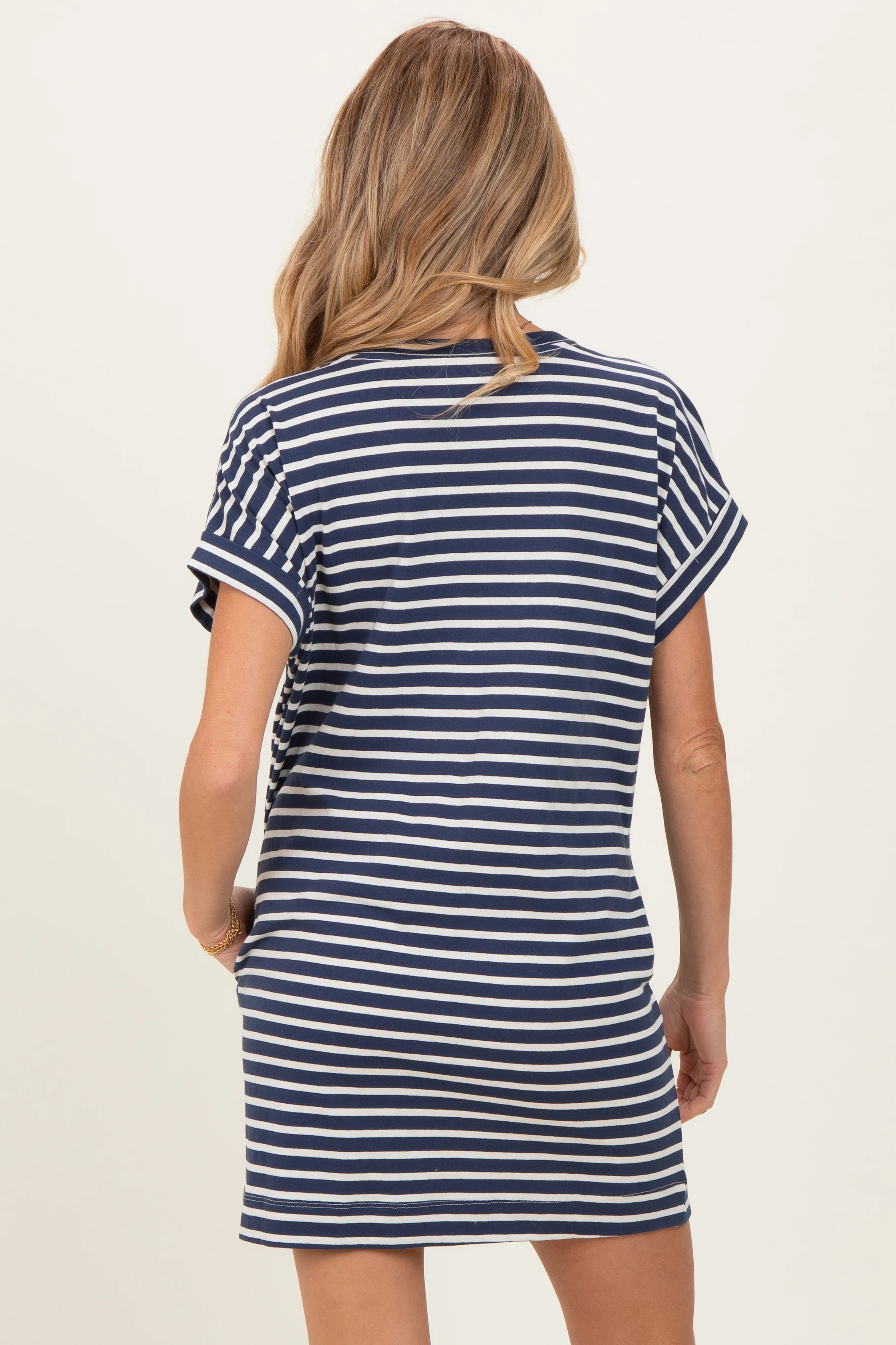 Navy Striped Maternity T-Shirt Mini Dress - Image 4