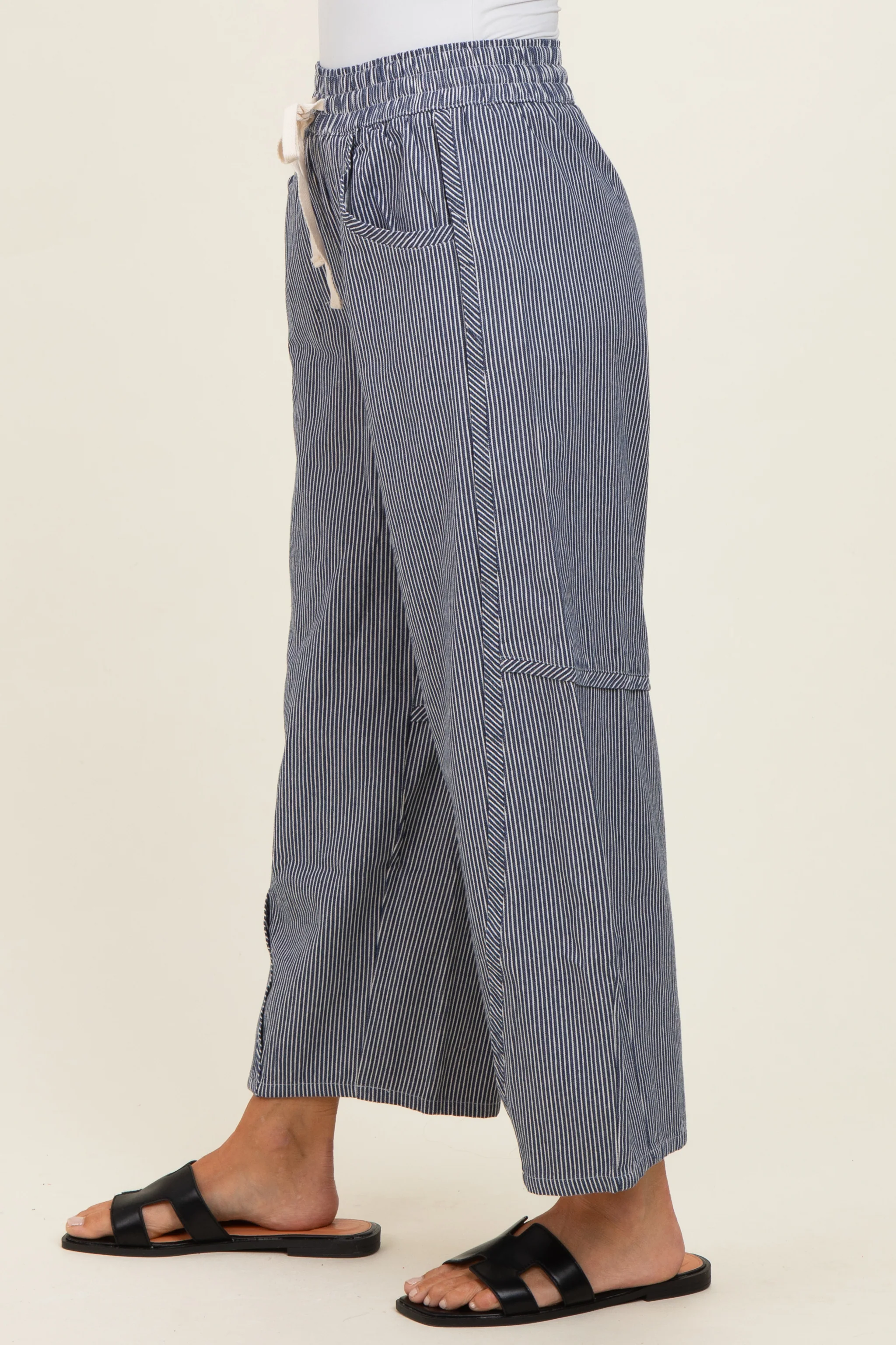 Navy Striped Relaxed Fit Pants - Image 3