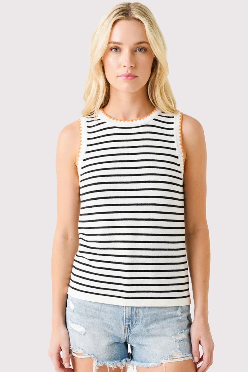 Navy Striped Stitch Detail Maternity Knit Tank - Image 5