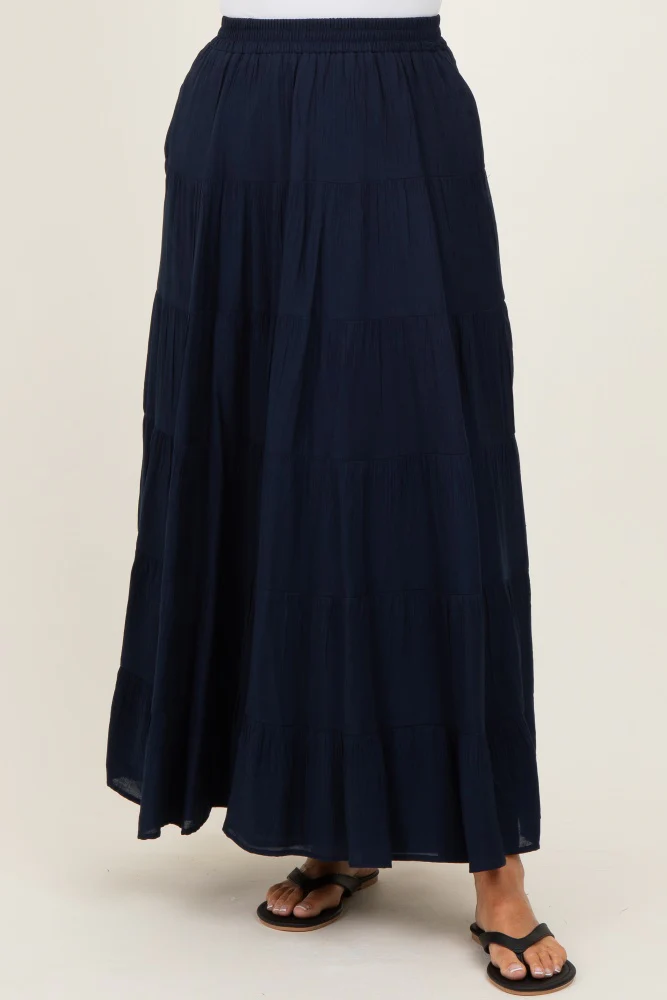 Navy Tiered Maxi Skirt - Image 7