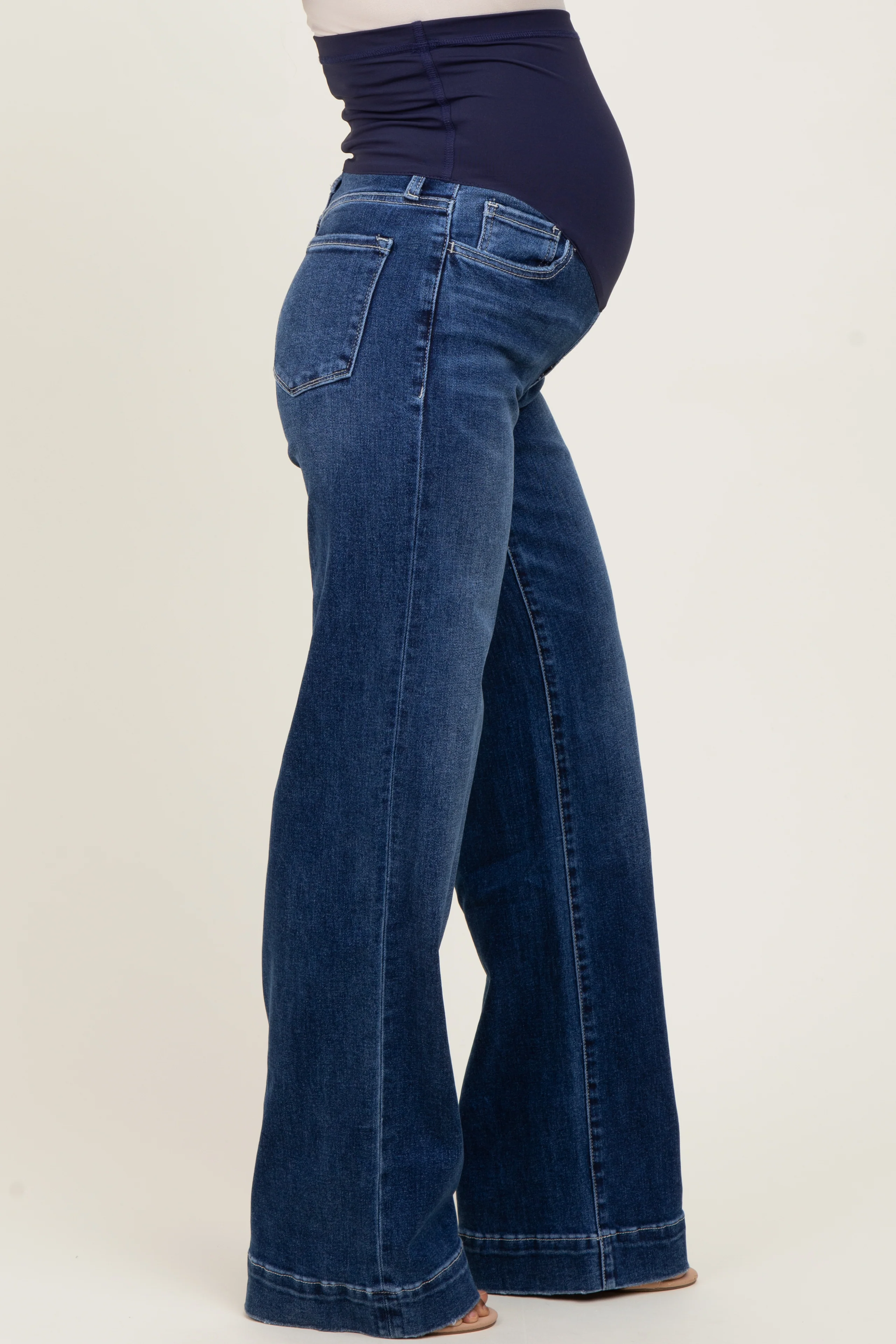 Navy Trouser Hem Wide Leg Maternity Jeans - Image 4