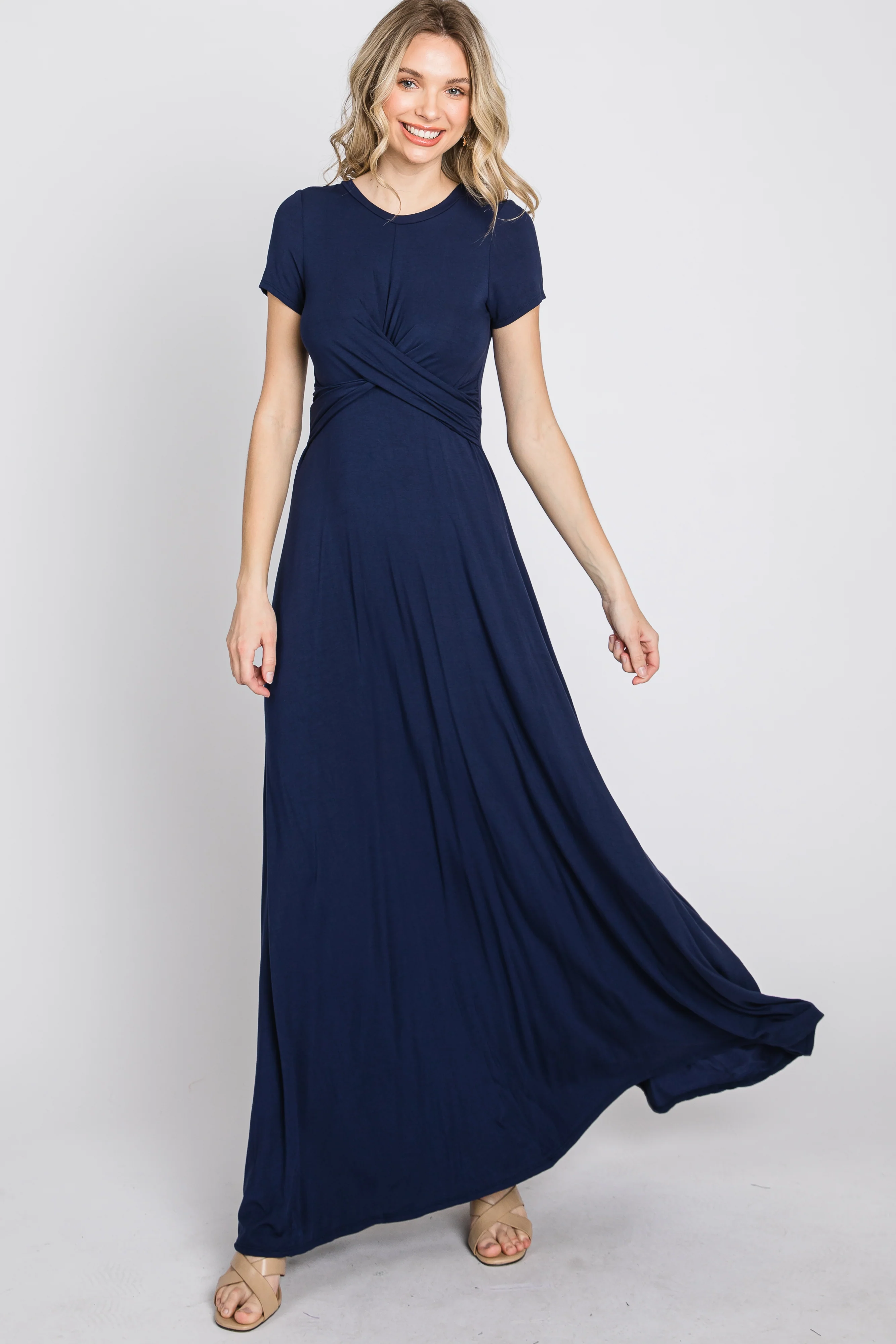 Navy Twist Front Maternity Maxi Dress - Image 4