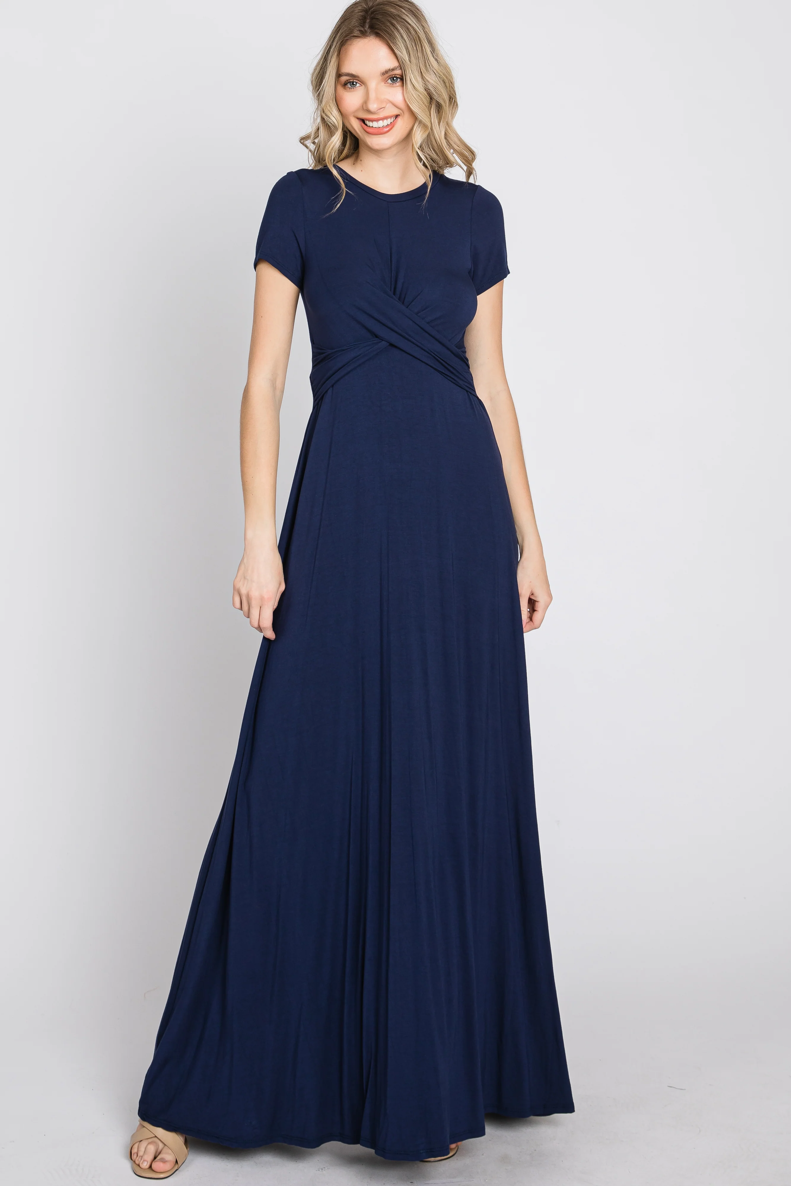 Navy Twist Front Maxi Dress - Image 9