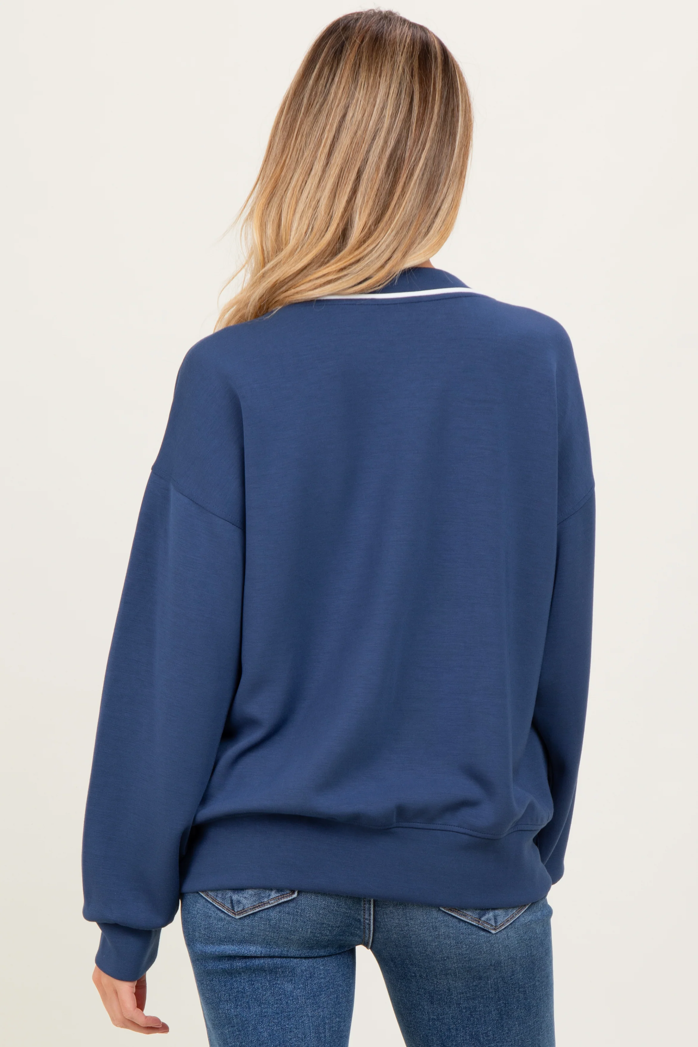 Navy V-Neck Maternity Sweatshirt - Image 3