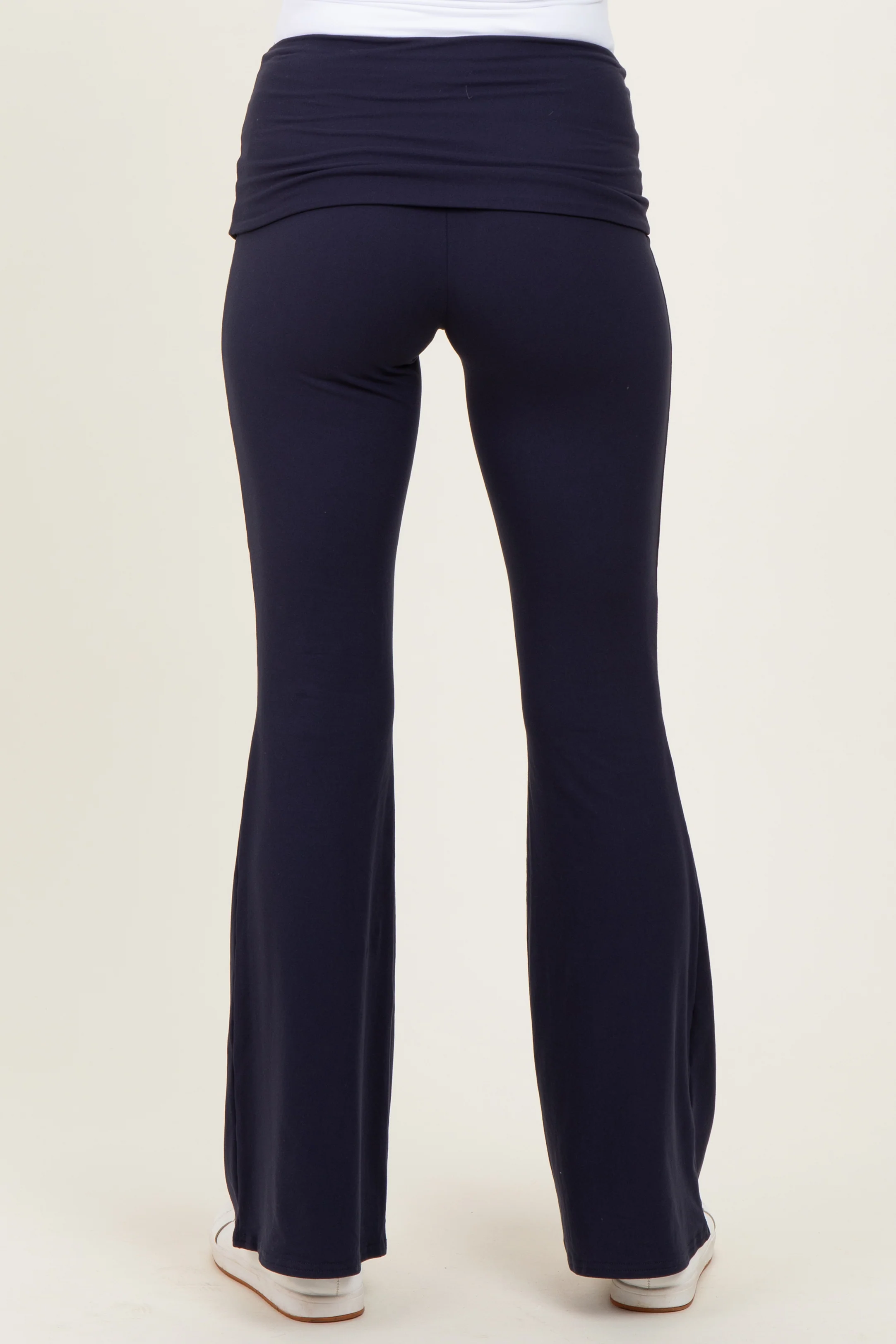 Navy Wide Fold-Over Flared Maternity Pants - Image 5