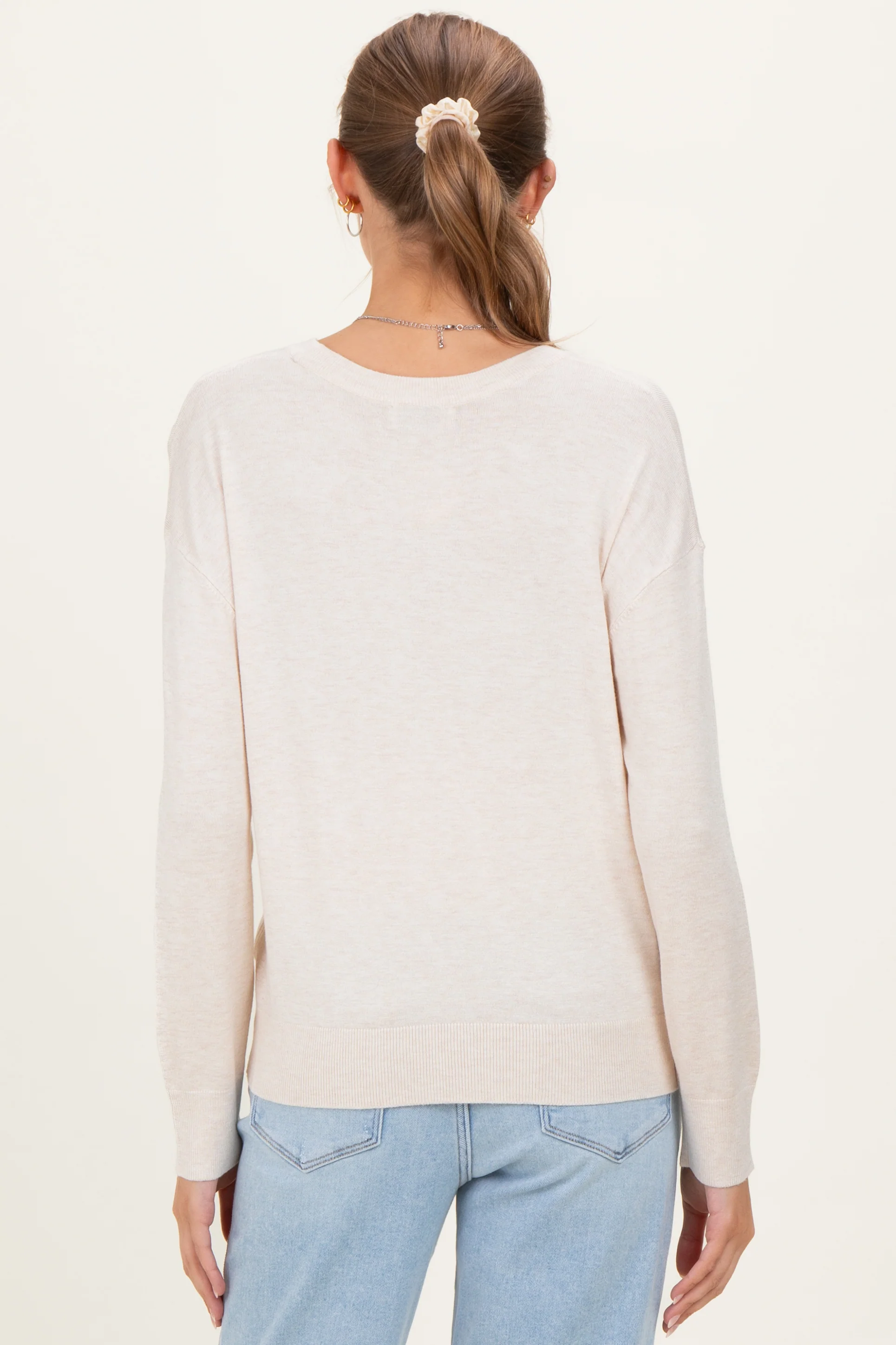 Oatmeal Classic Crew Neck Maternity Sweater - Image 3