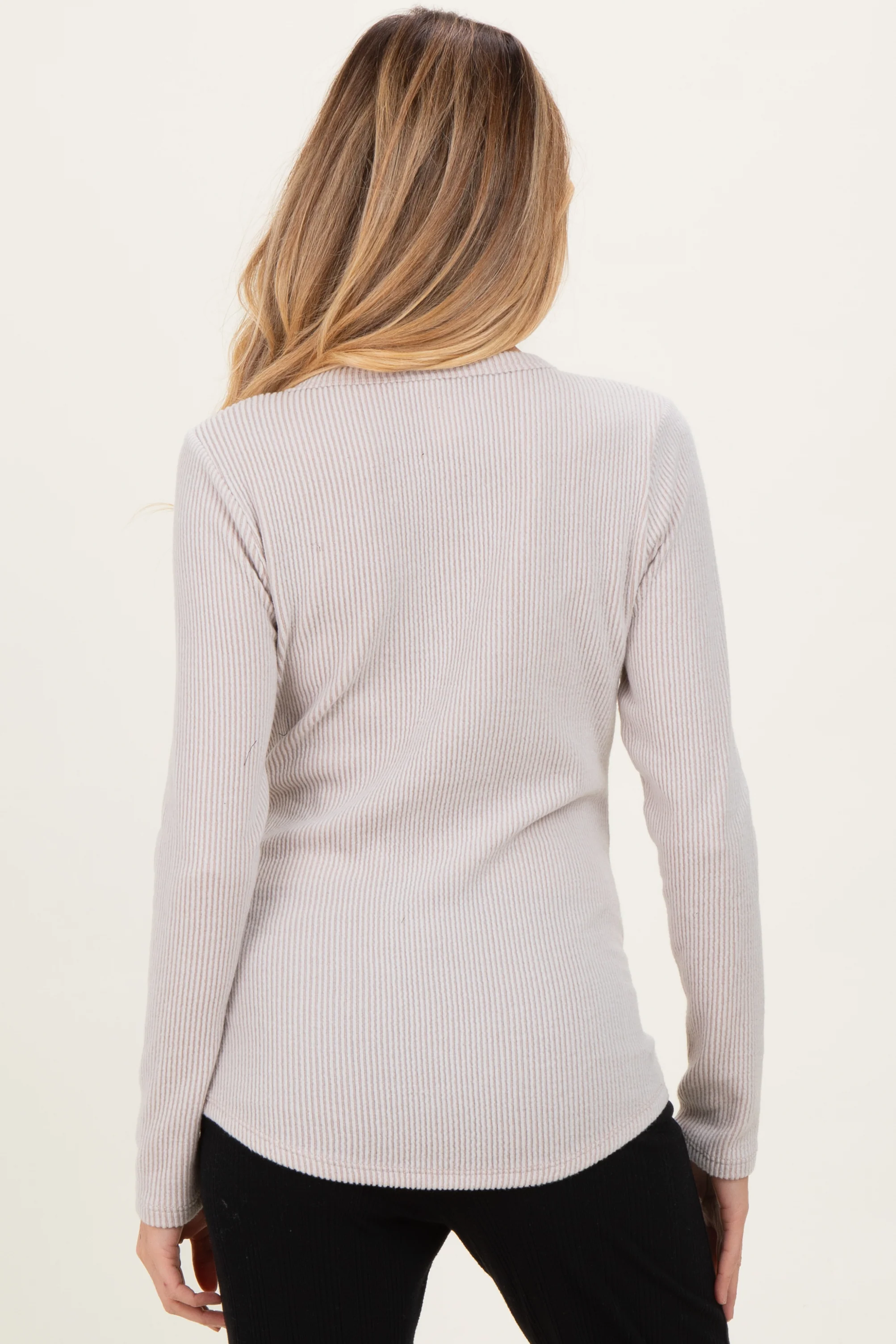 Oatmeal Contrast Long Sleeve Maternity Thermal Top - Image 4