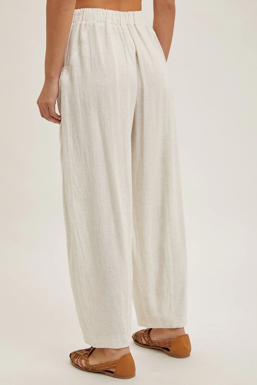 Oatmeal Linen Blend Barrel Leg Pants - Image 4