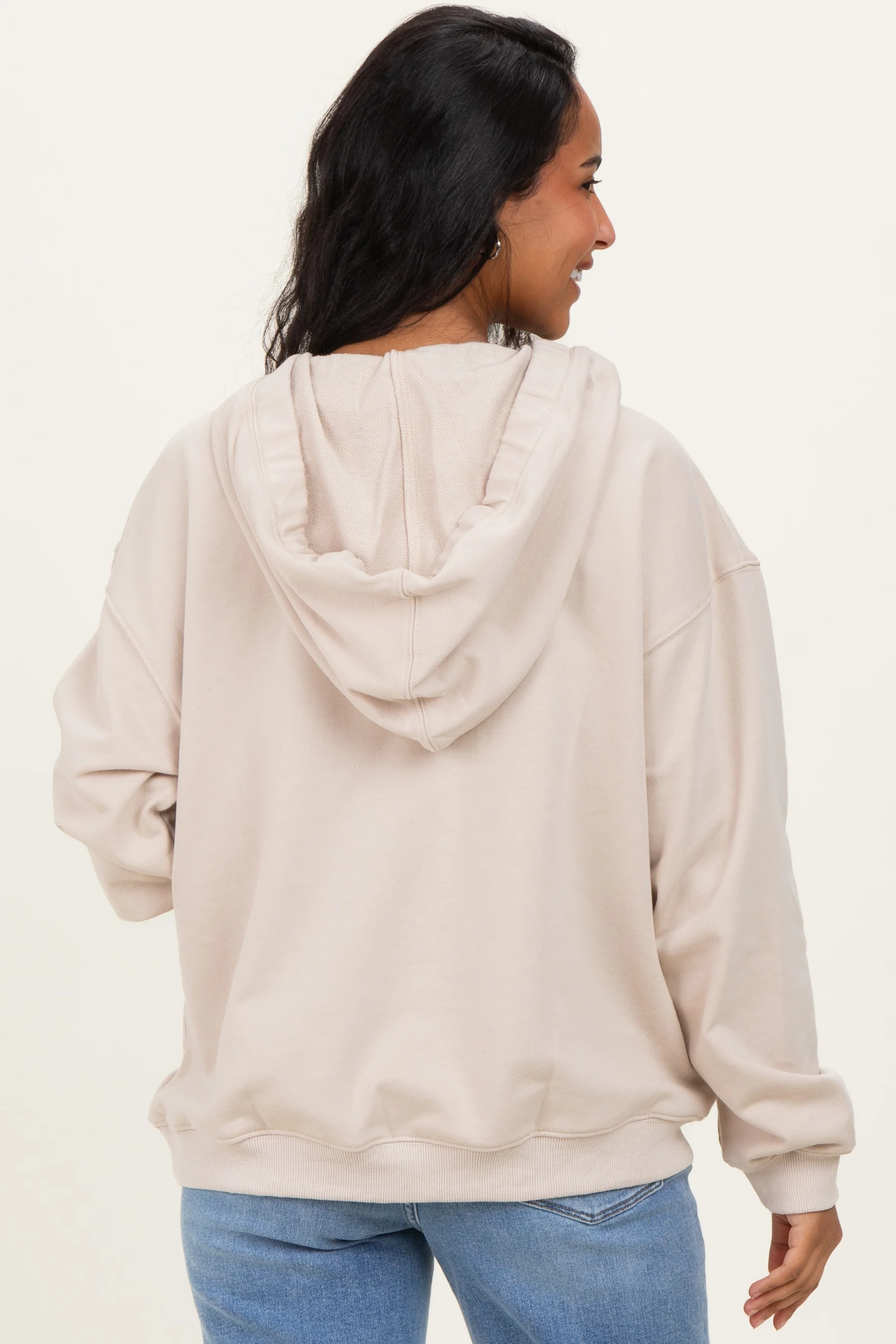 Oatmeal Split Neckline Maternity Hoodie - Image 4