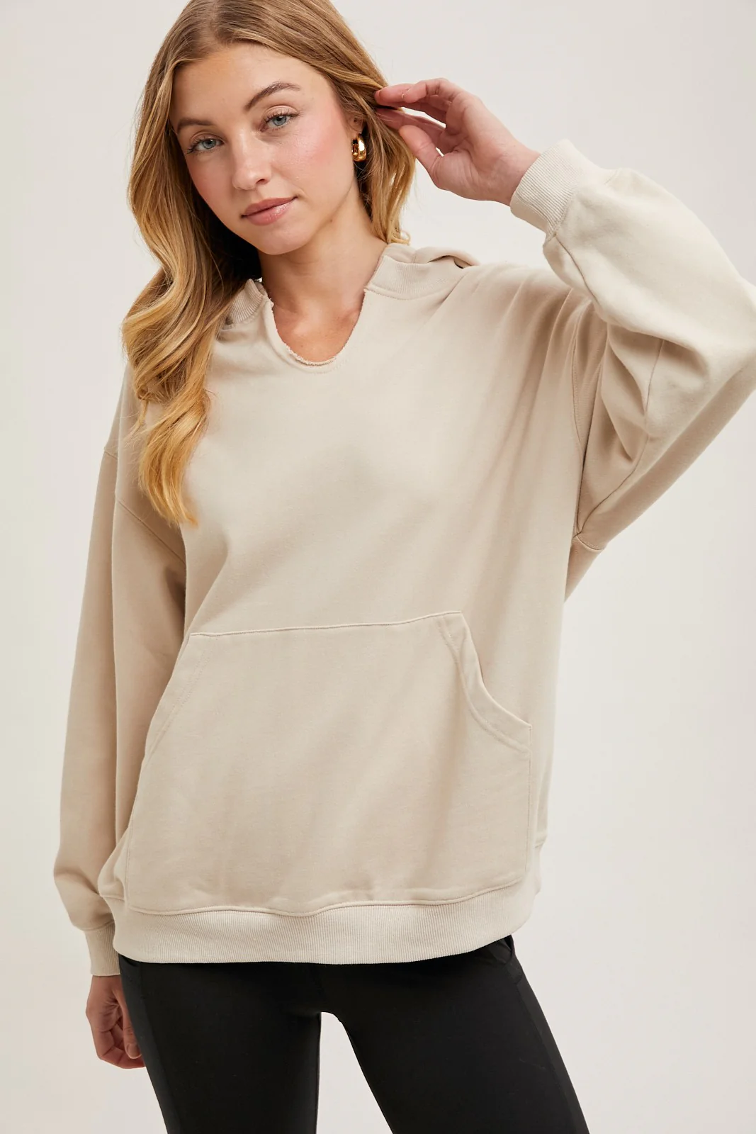 Oatmeal Split Neckline Maternity Hoodie - Image 5