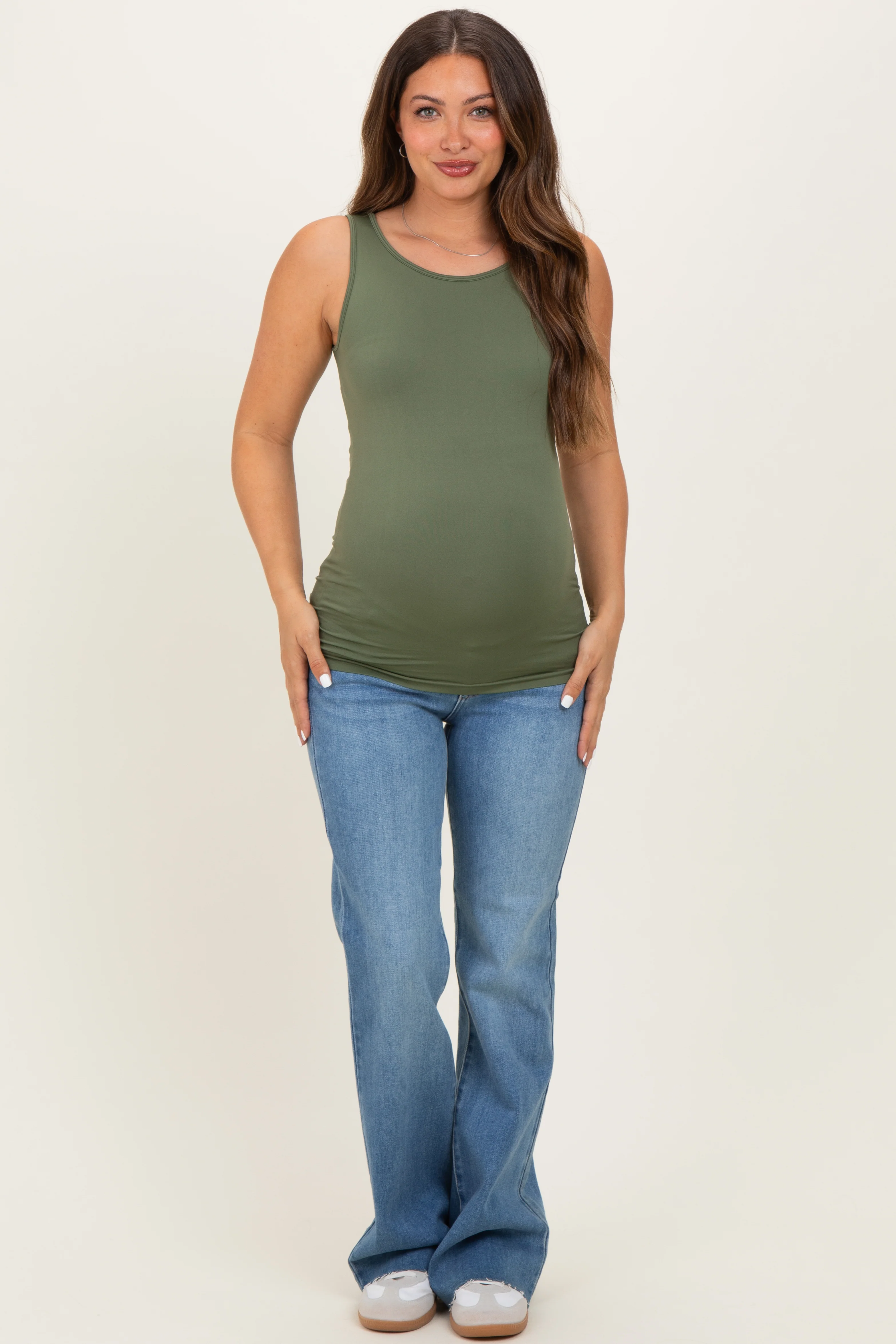 Olive Basic Seamless Maternity Tank - Image 4