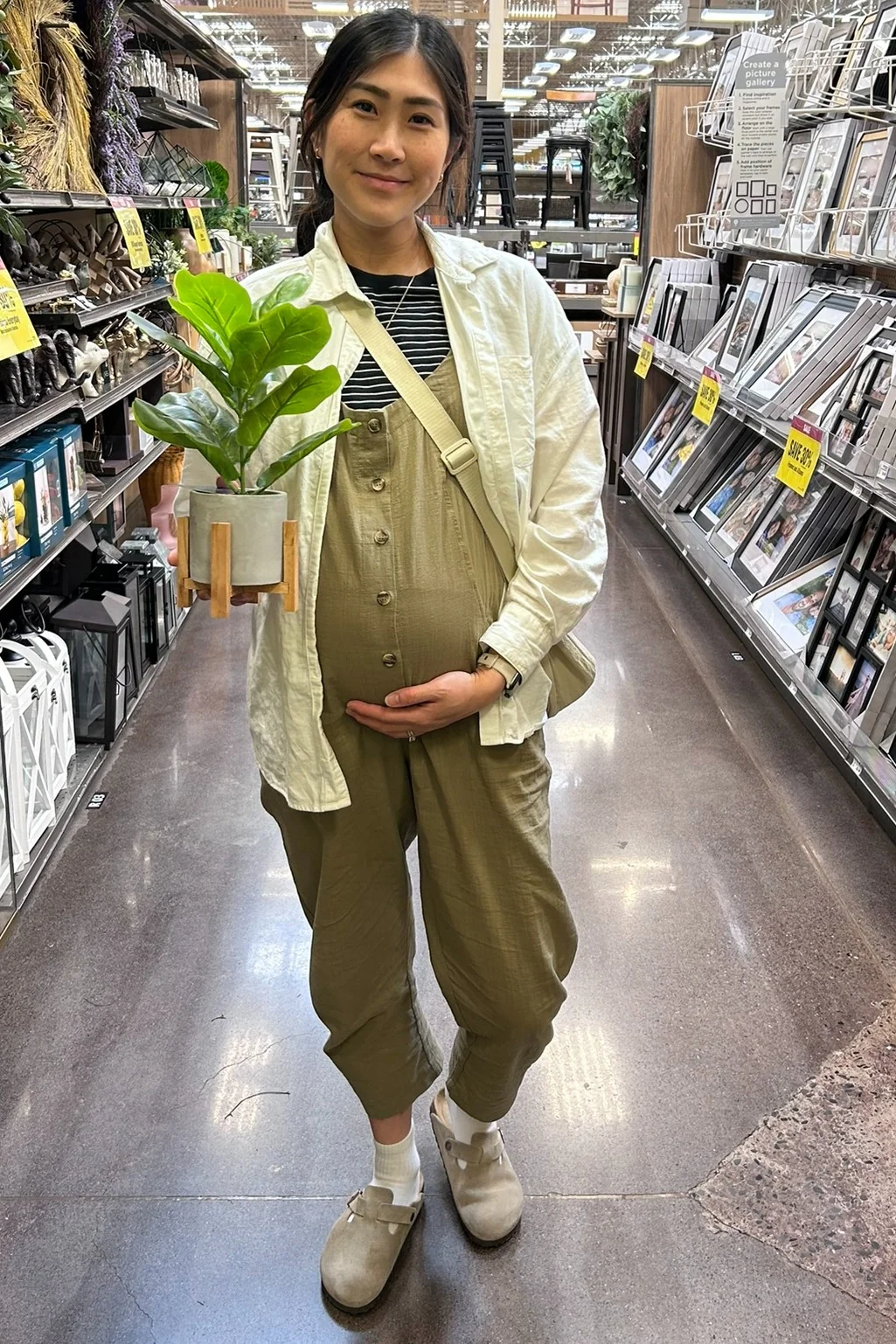 Olive Button Down Maternity Cropped Jumpsuit - Image 6