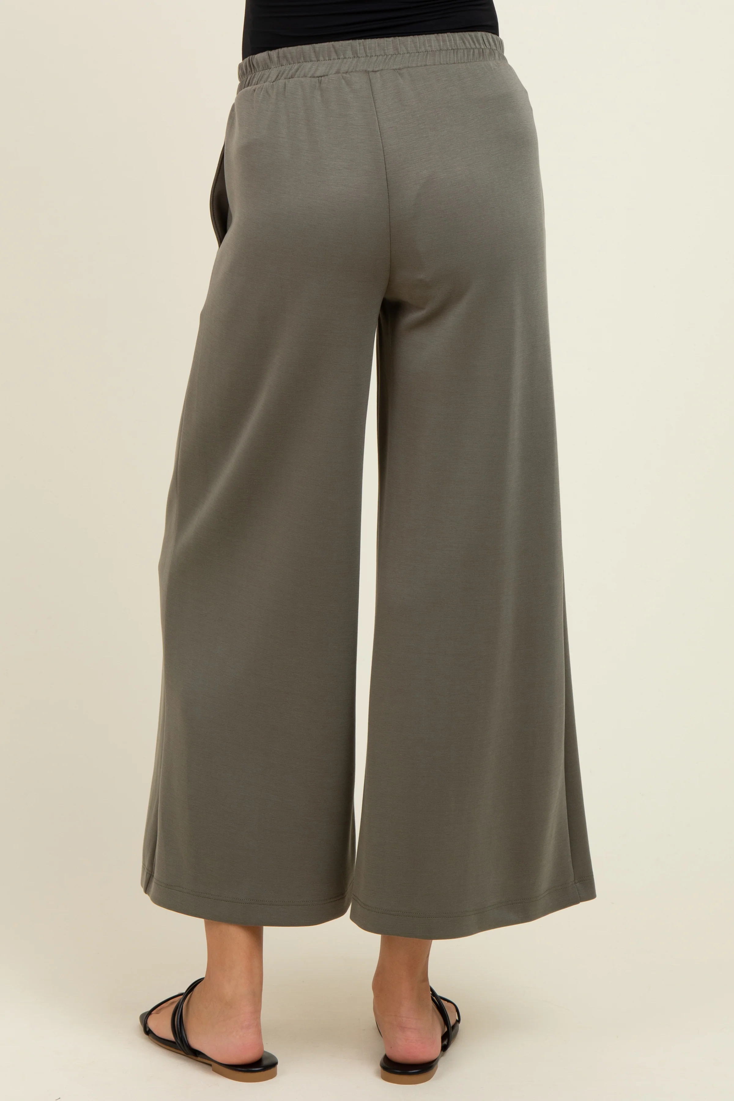 Olive Drawstring Wide Leg Maternity Pants - Image 5