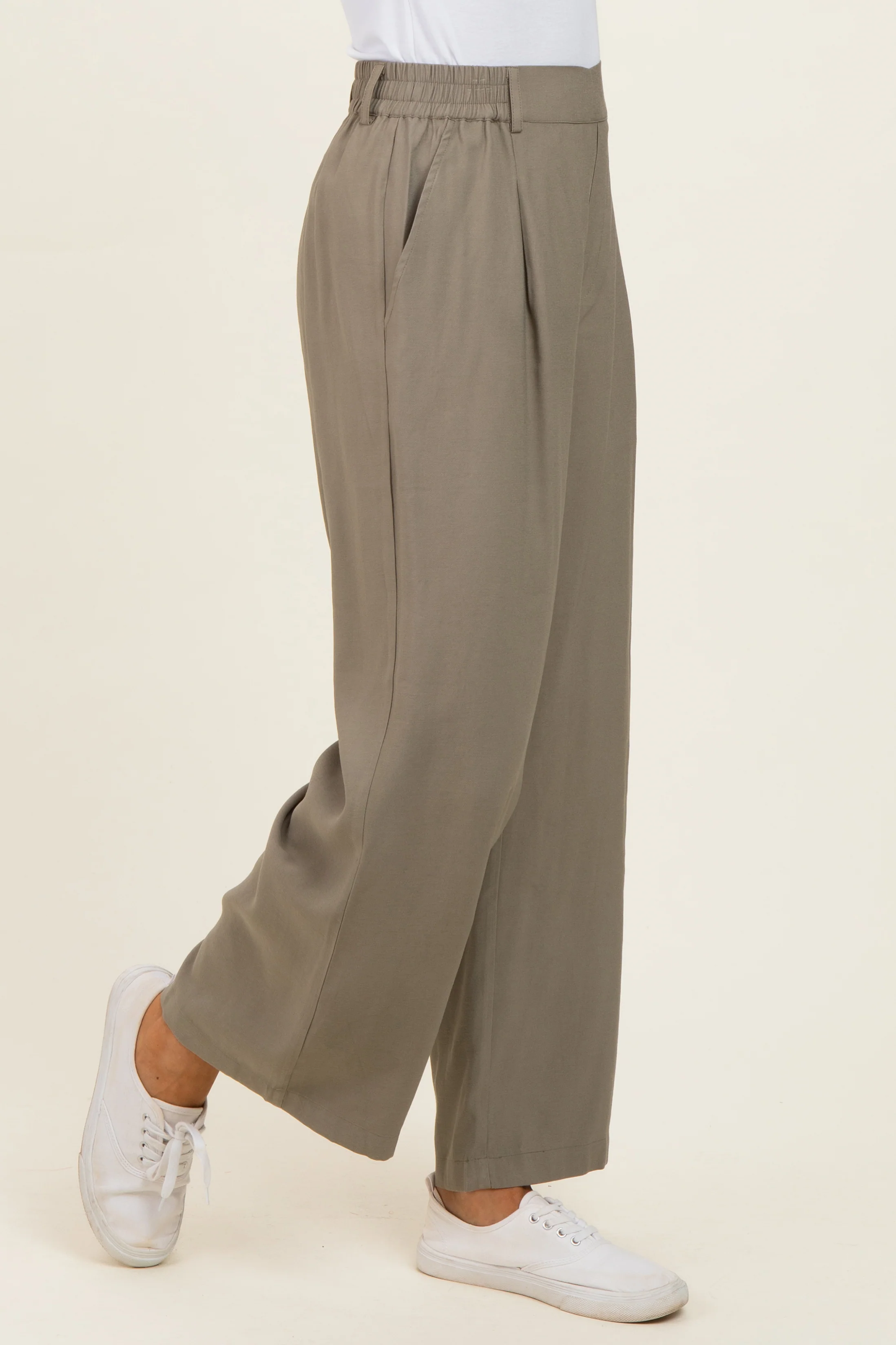 Olive Elastic Waistband Trousers - Image 3