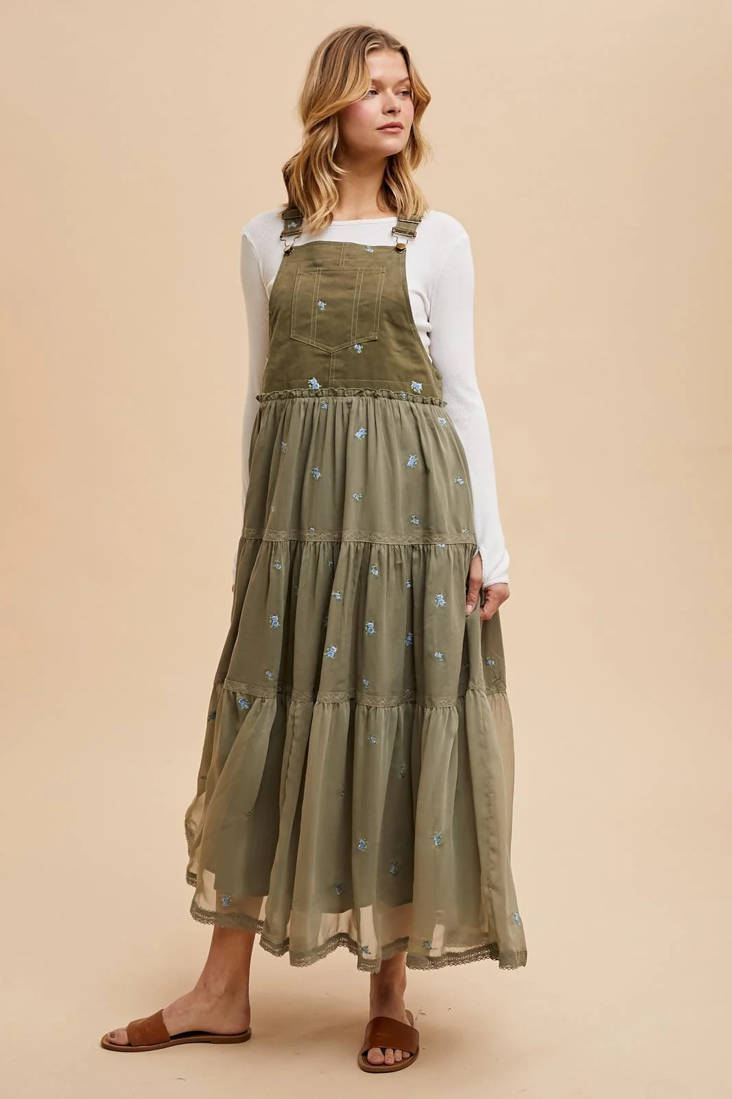 Olive Embroidered Floral Skirtall - Image 3