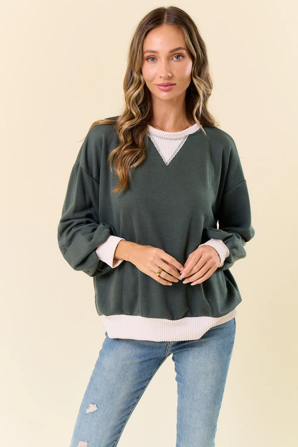 Olive French Terry Maternity Sweatshirt - Image 5