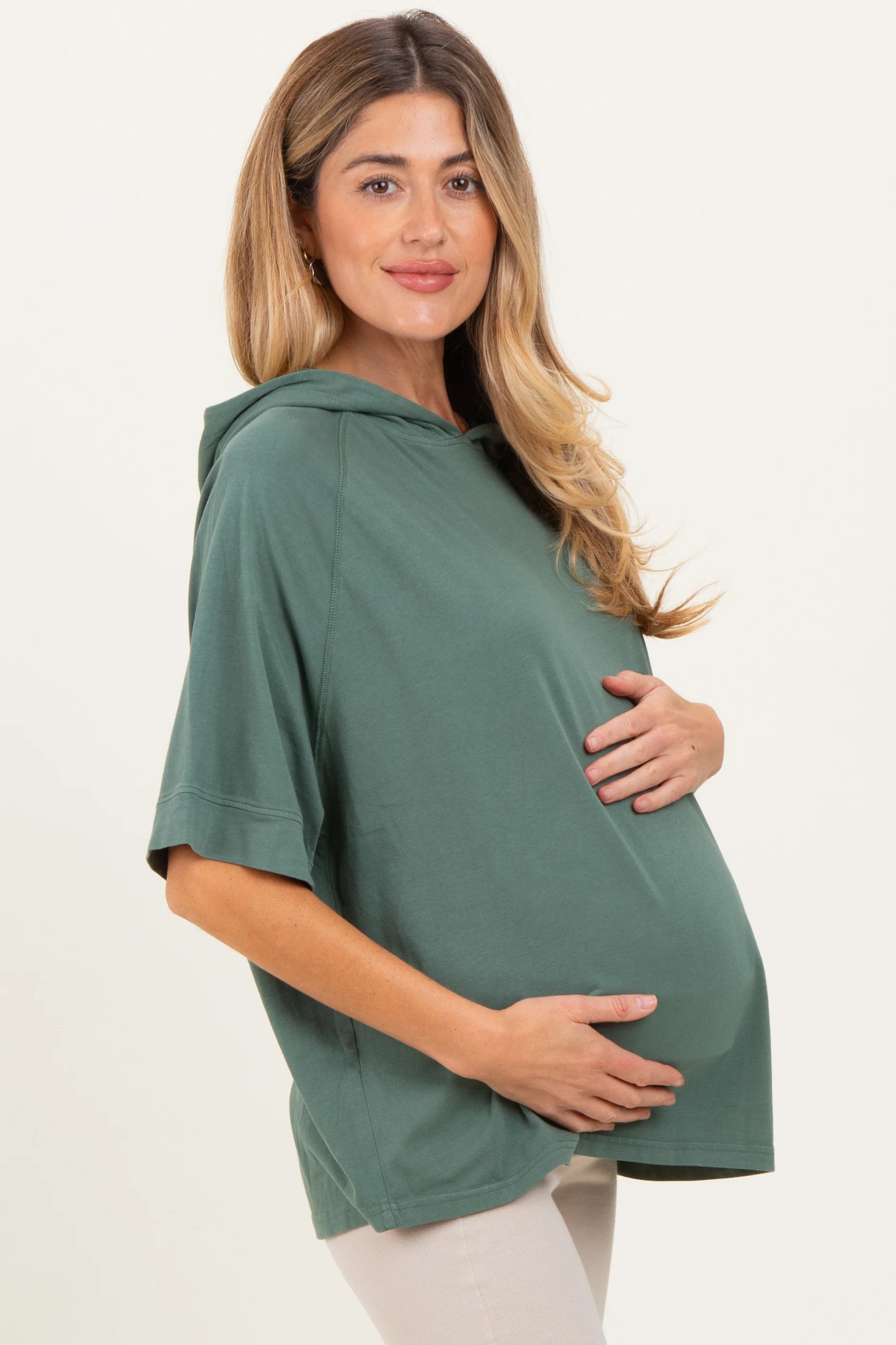 Olive Hooded Short Sleeve Maternity Top - Image 3