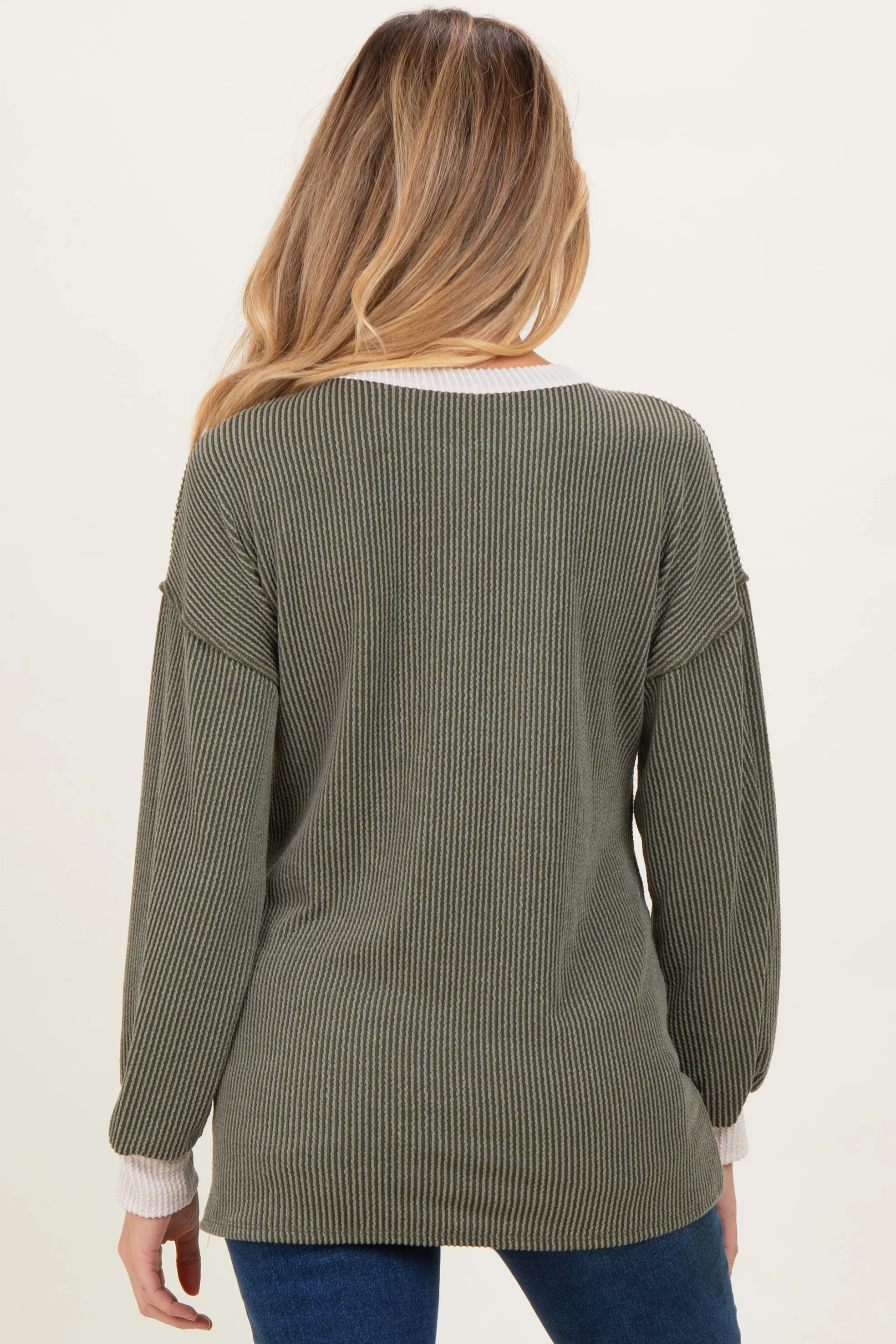 Olive Long Sleeve Contrast Button Detail Rib Maternity Top - Image 4