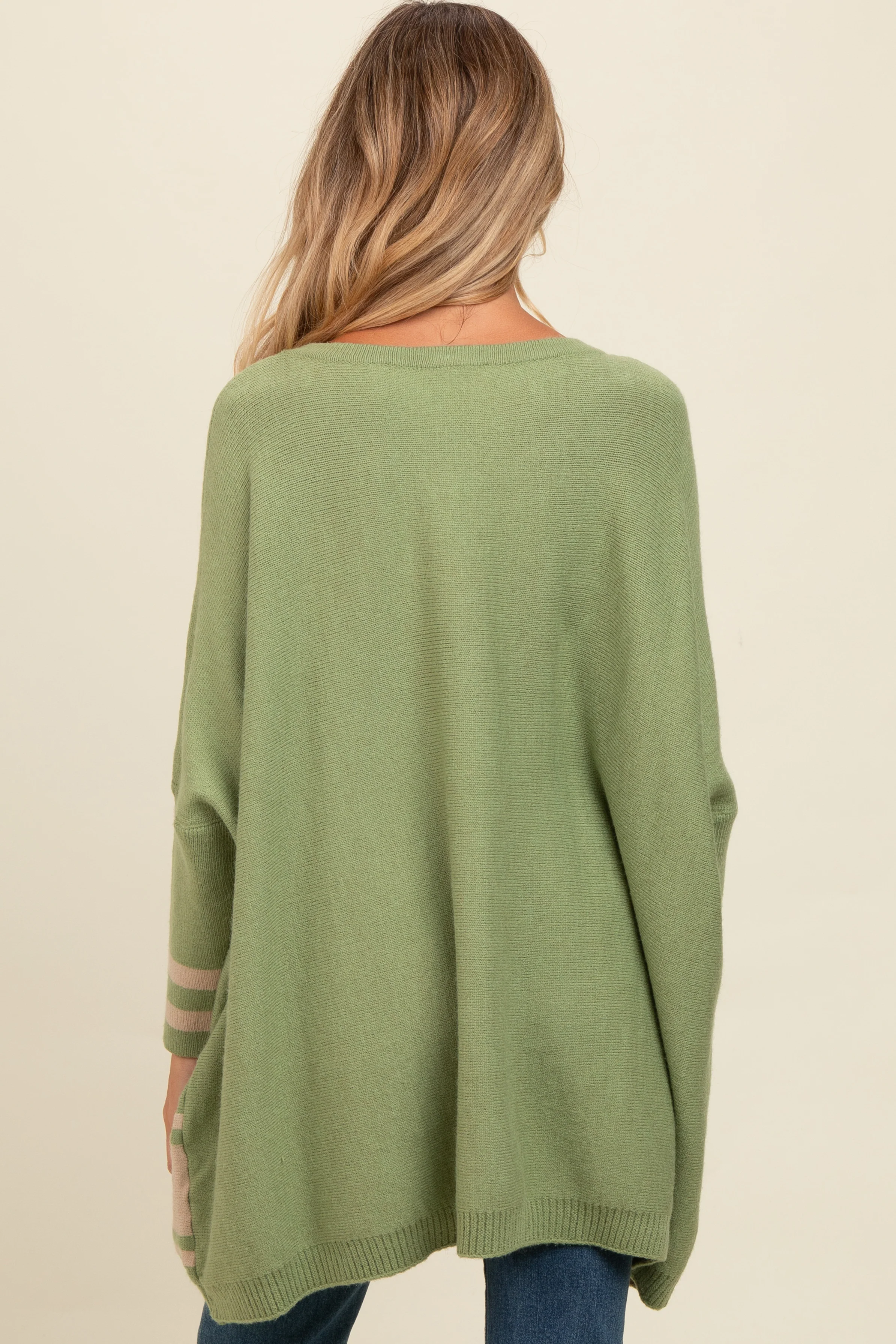 Olive Mixed Stripe Dolman Sleeve Maternity Sweater - Image 4