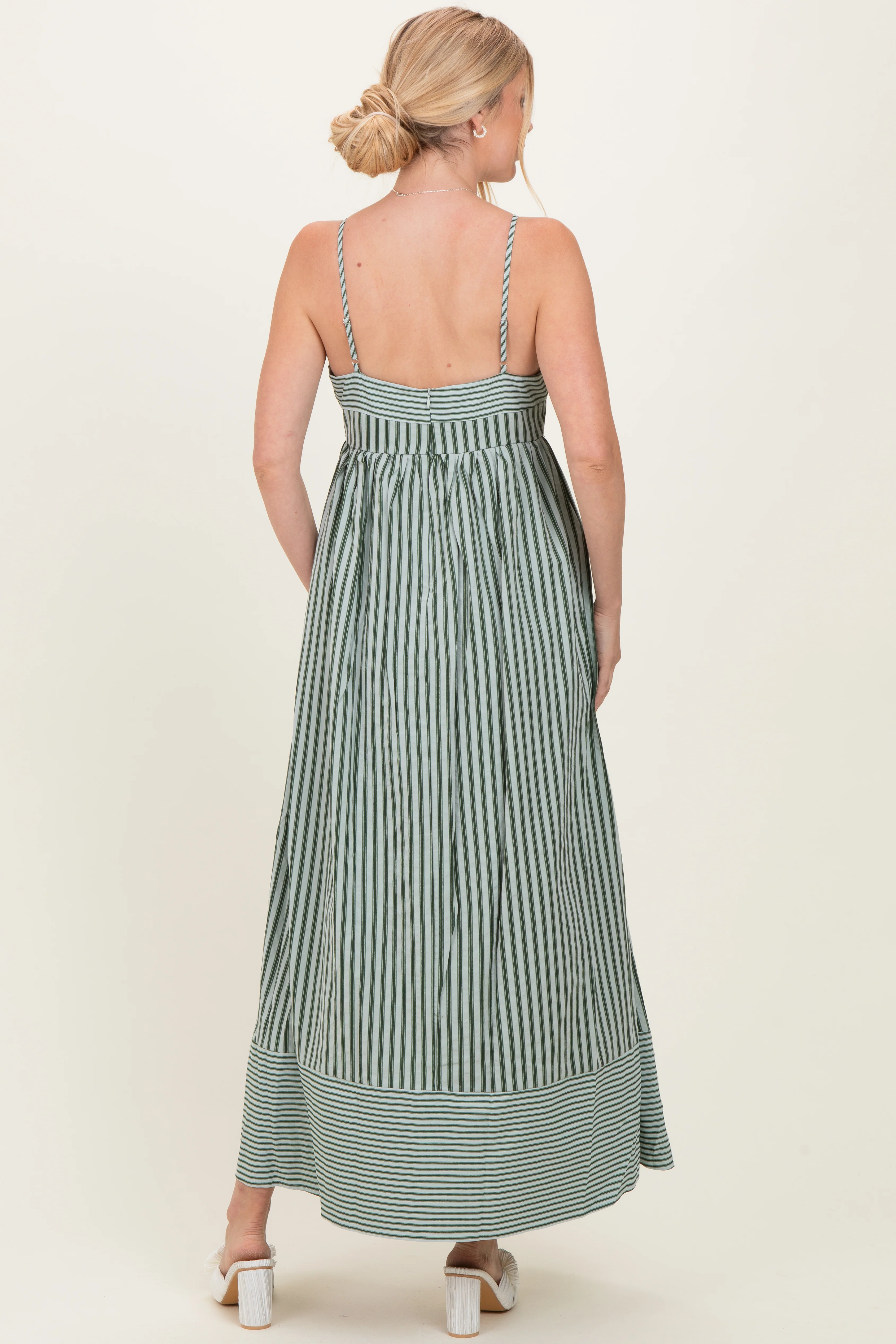 Olive Mixed Stripe Sleeveless Maxi Dress - Image 3