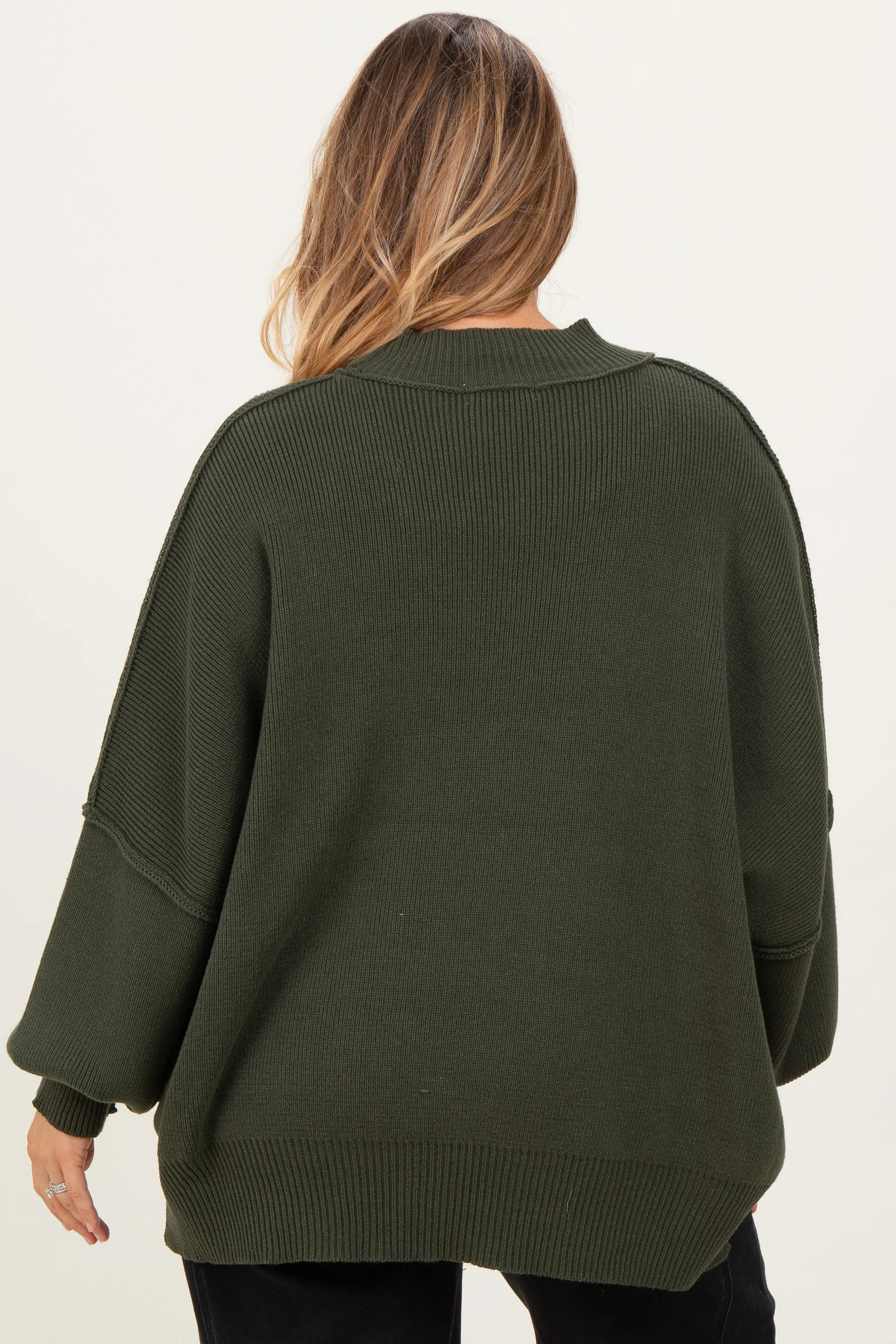 Olive Mock Neck Exposed Seam Maternity Sweater - Image 4