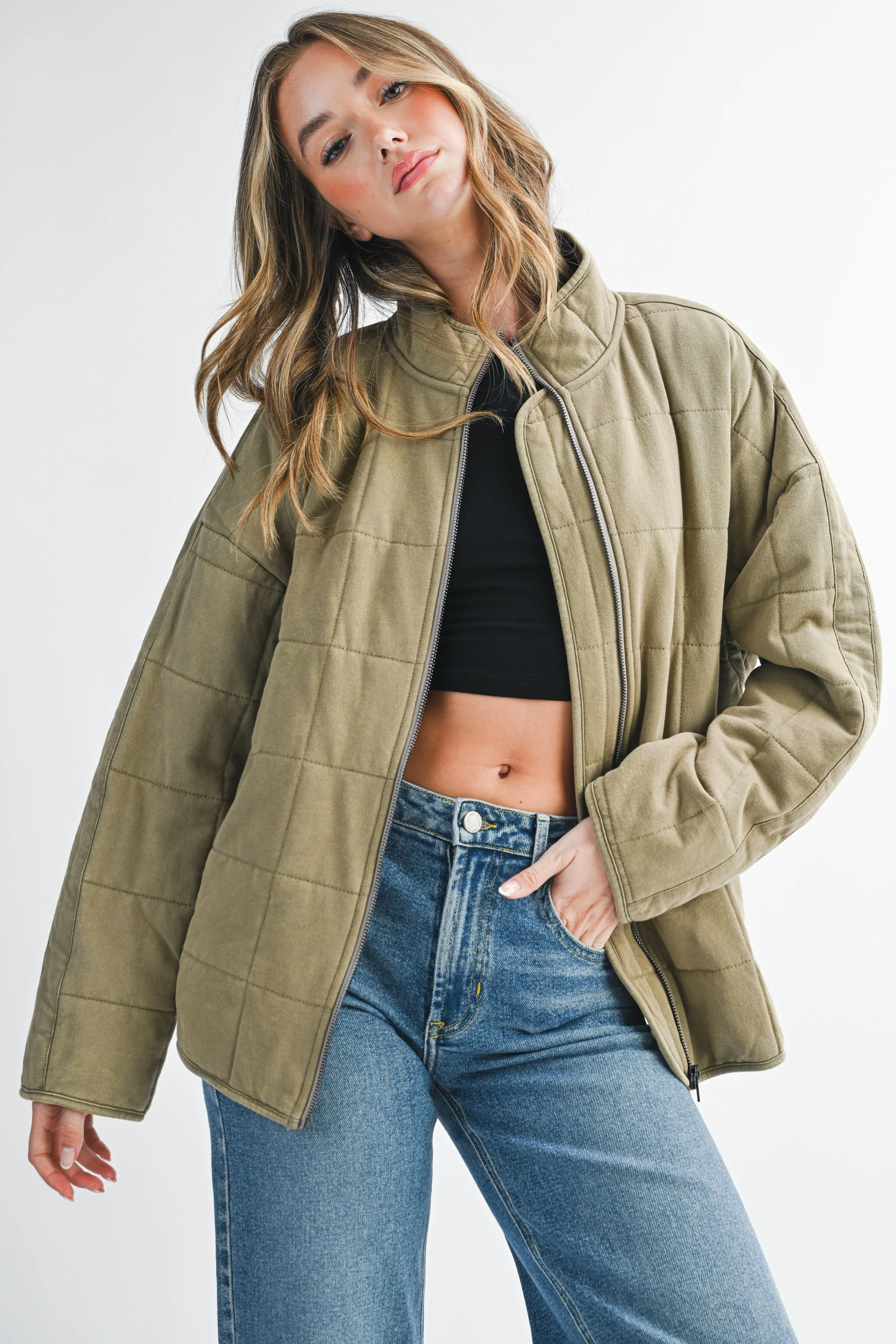 Olive Oversized Quilted Maternity Jacket - Image 6