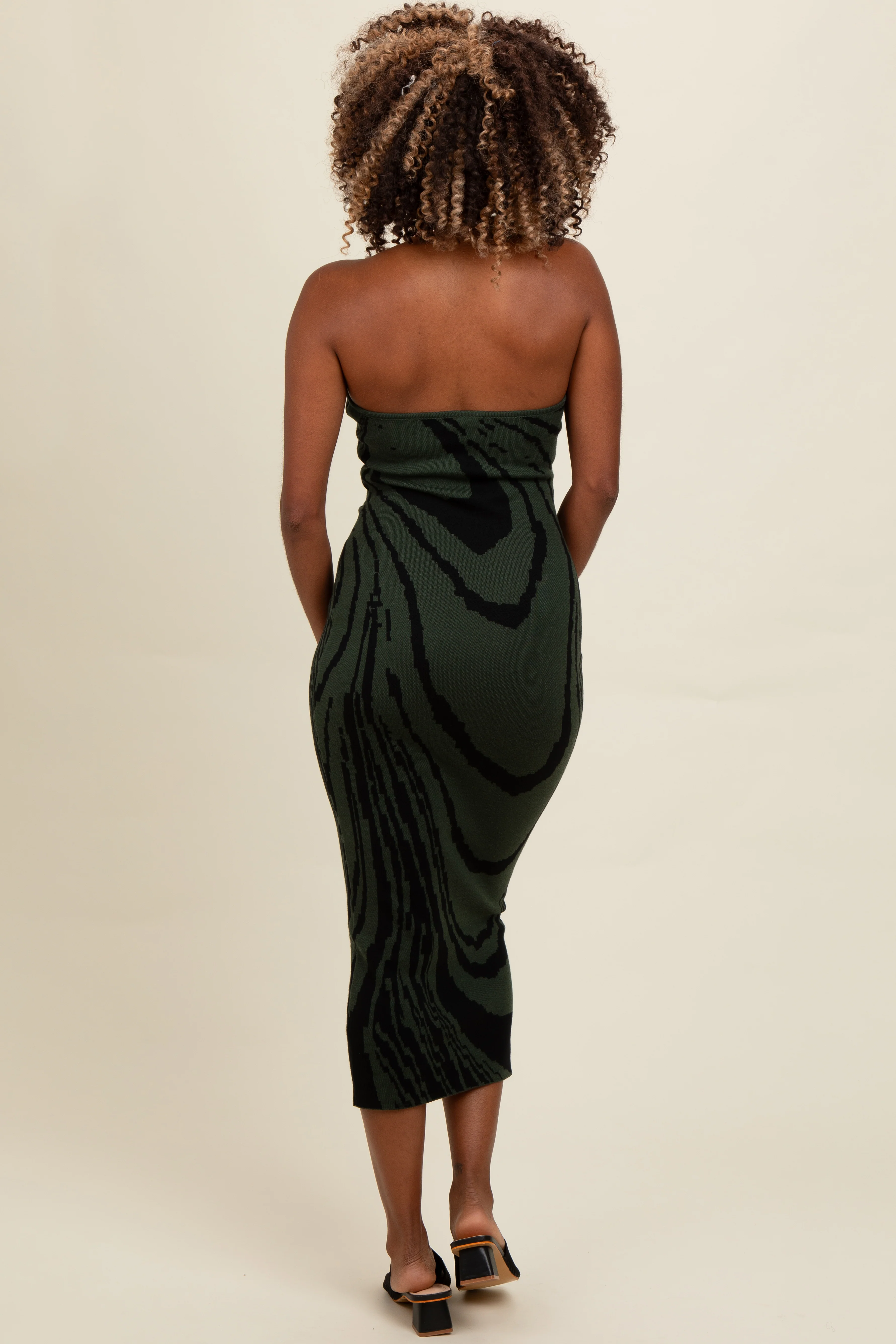 Olive Printed Strapless Cutout Fitted Maxi Dress - Image 4