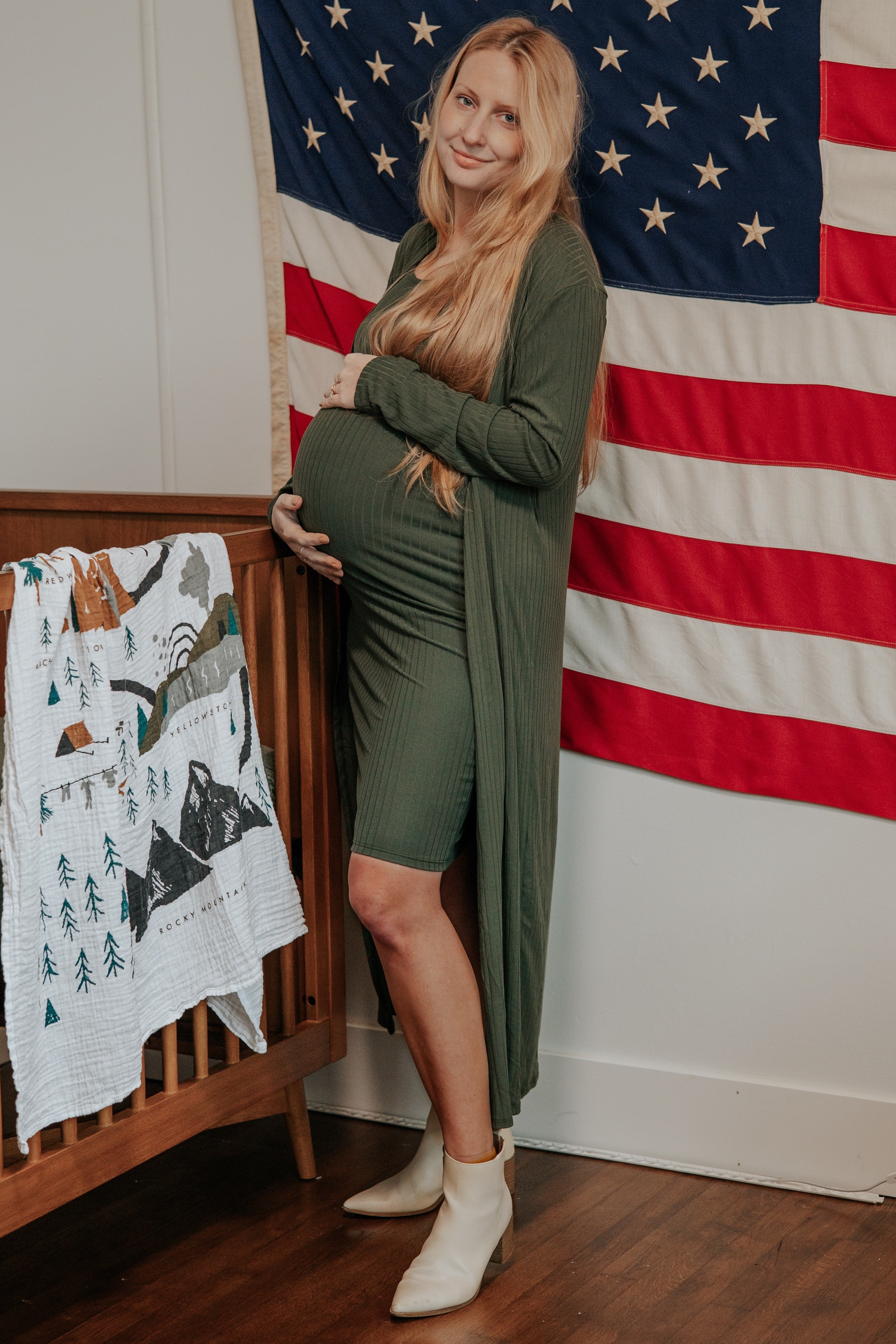 Olive Ribbed Cardigan 2 Piece Maternity Set - Image 6