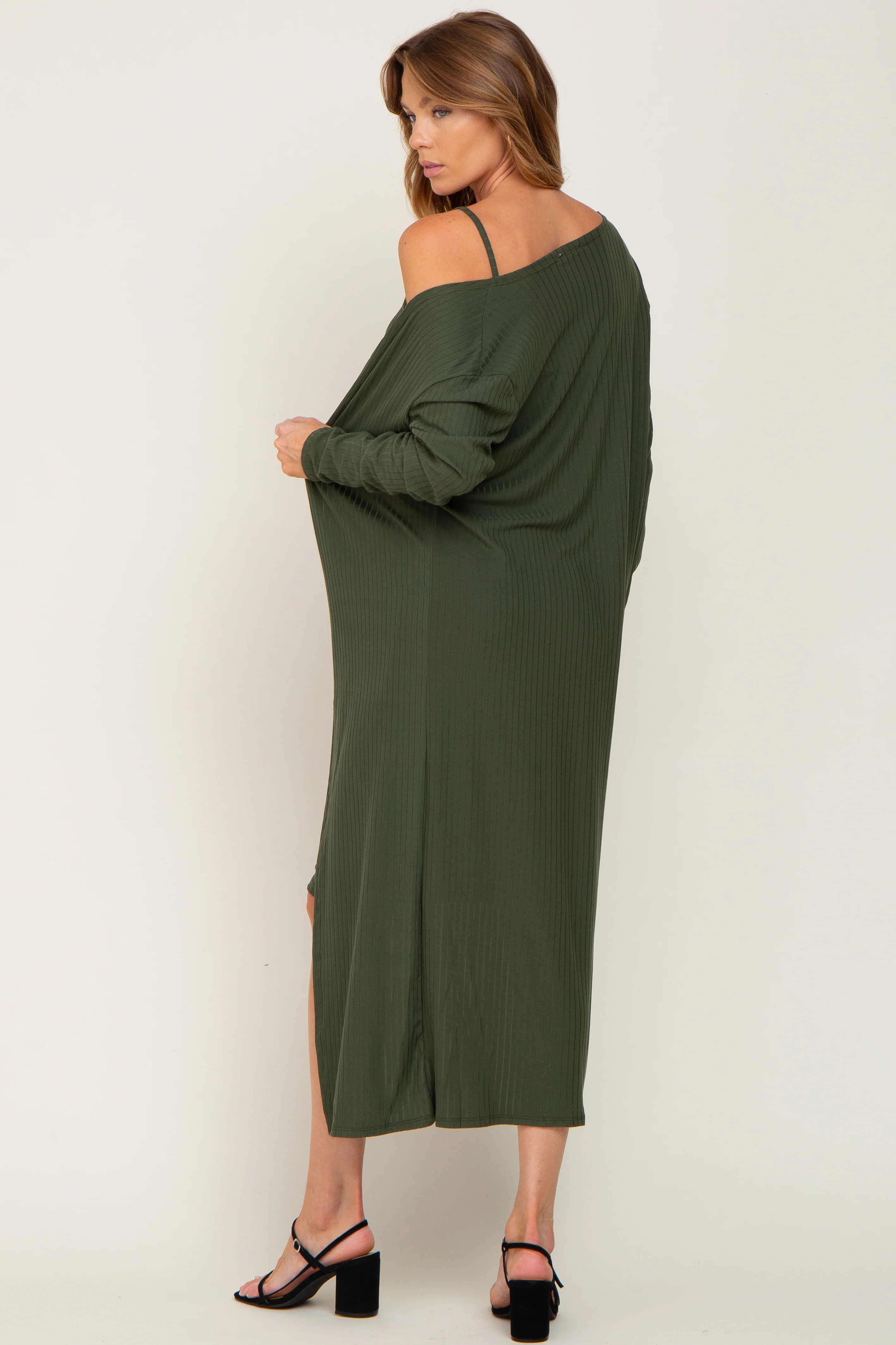 Olive Ribbed Cardigan 2 Piece Set - Image 3