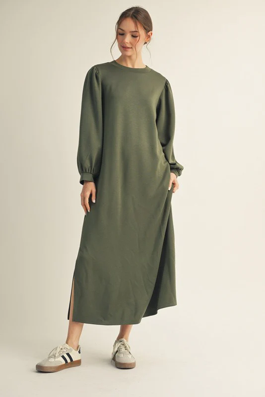 Olive Side Slit Detail Solid Maternity Midi Dress - Image 4