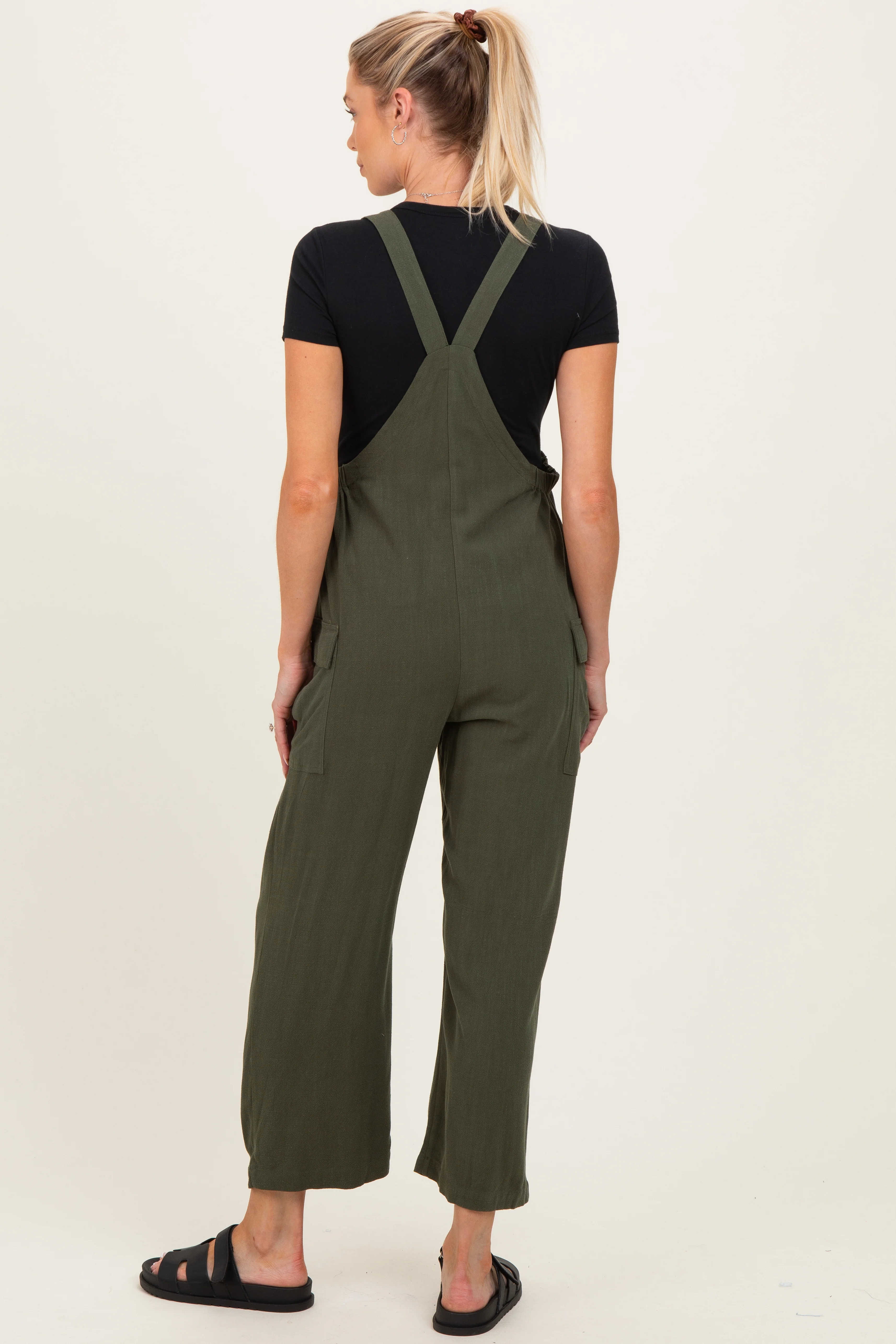 Olive Straight Leg Maternity Adjustable Overalls - Image 4