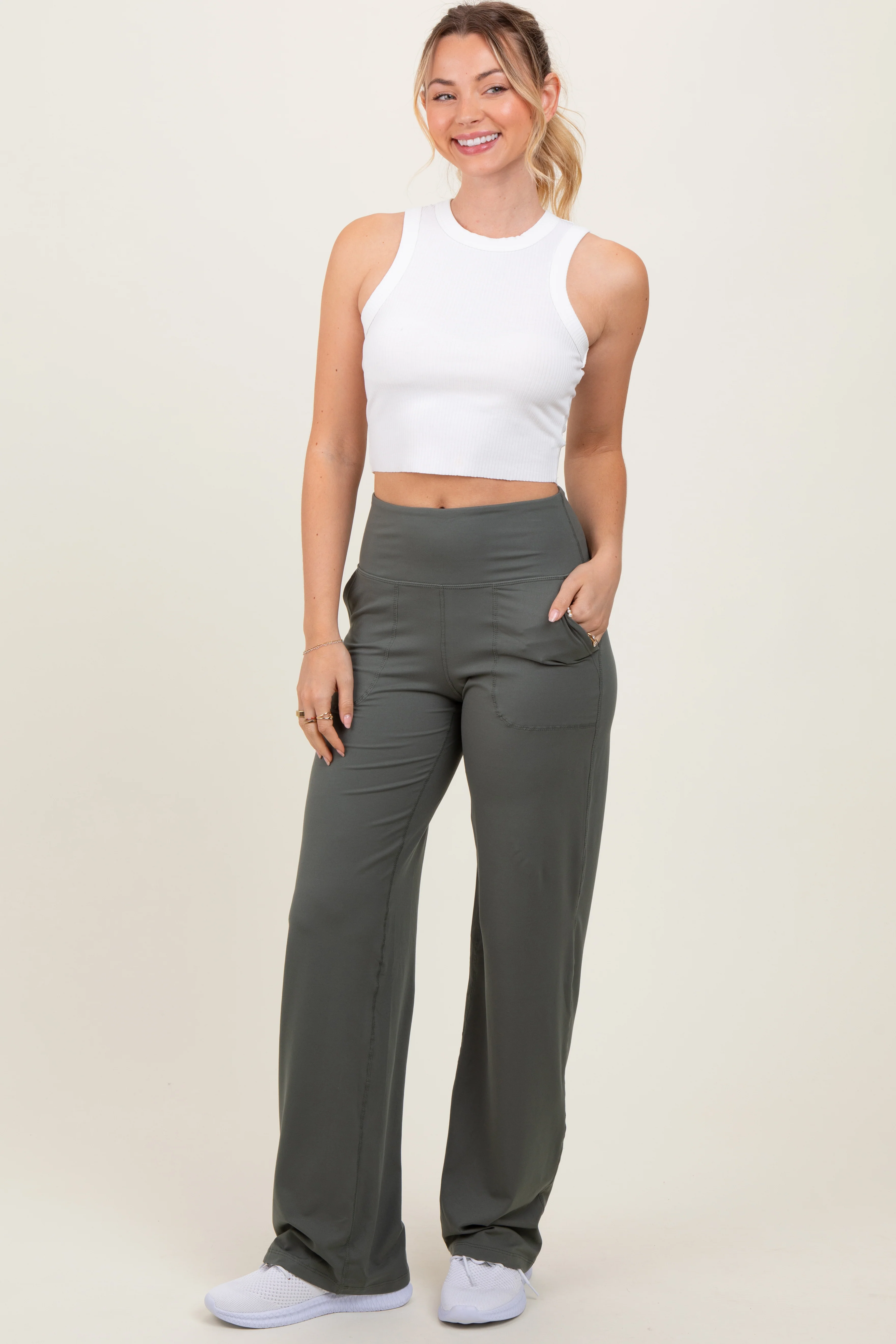 Olive Straight Leg Yoga Maternity Pants - Image 8