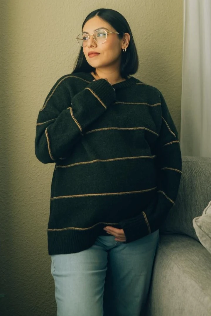 Olive Striped Drop Shoulder Maternity Sweater - Image 6