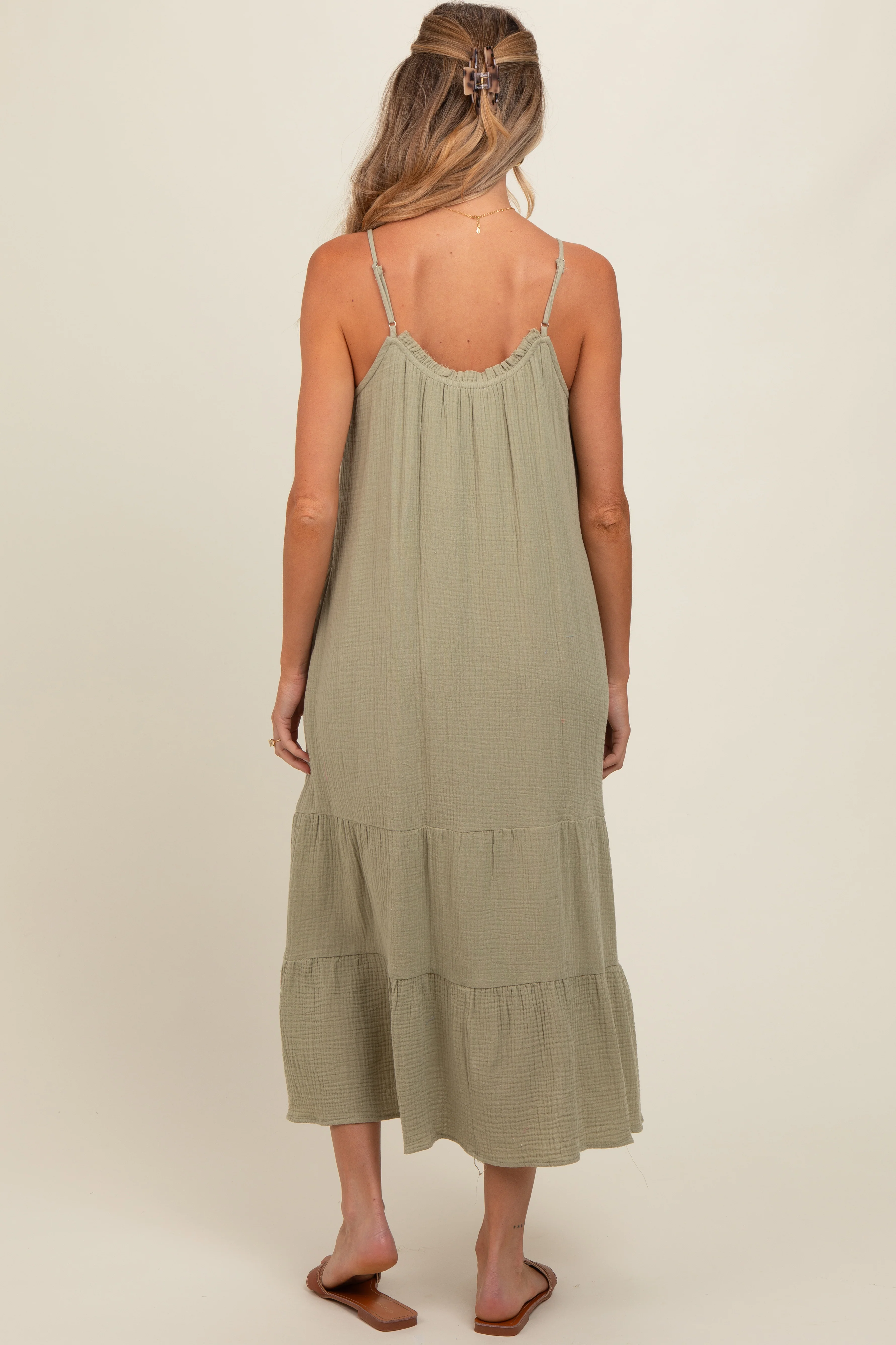Olive Tiered Hem Maternity Midi Dress - Image 4
