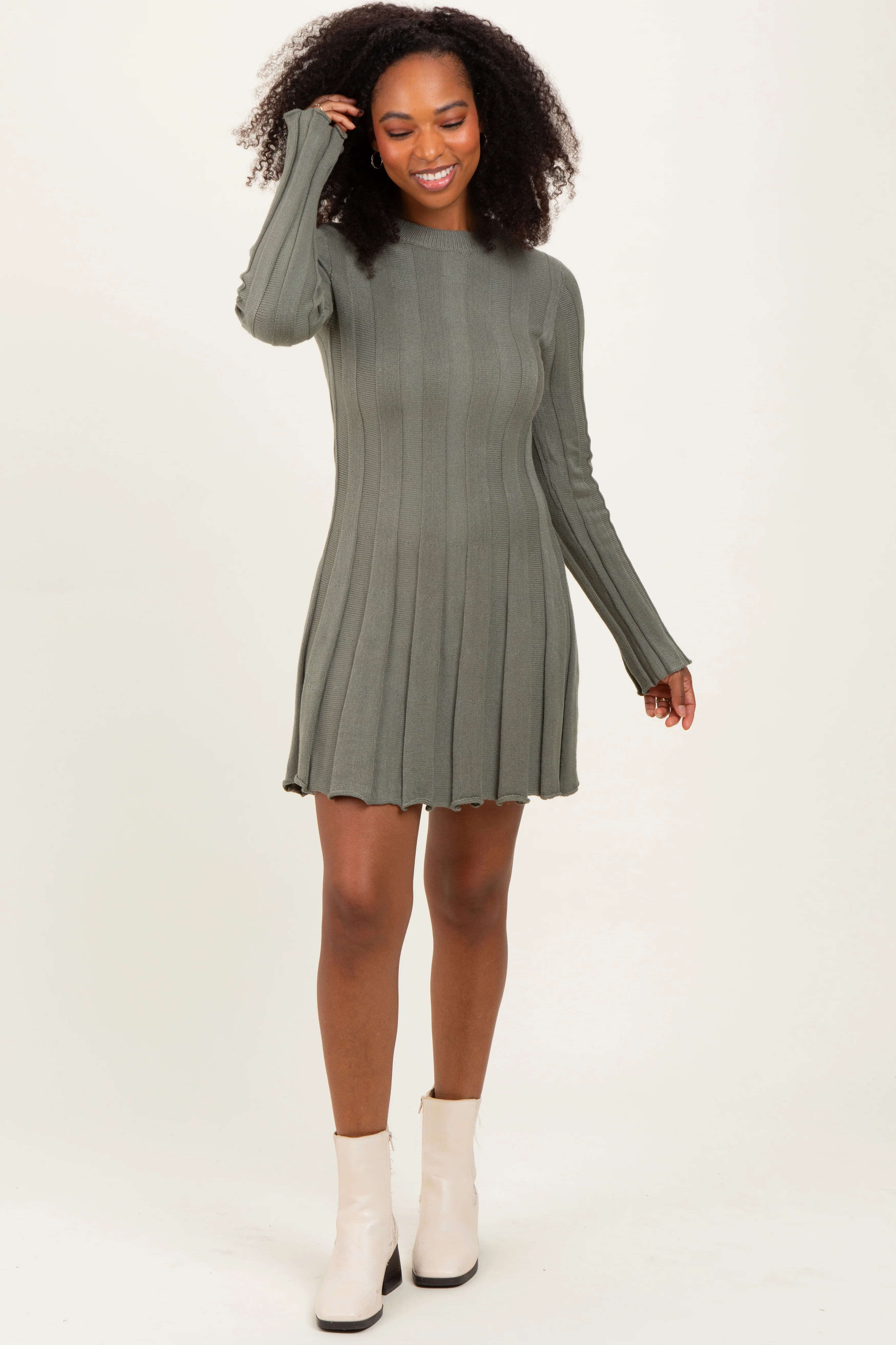 Olive Wide Rib Maternity Mini Dress - Image 2