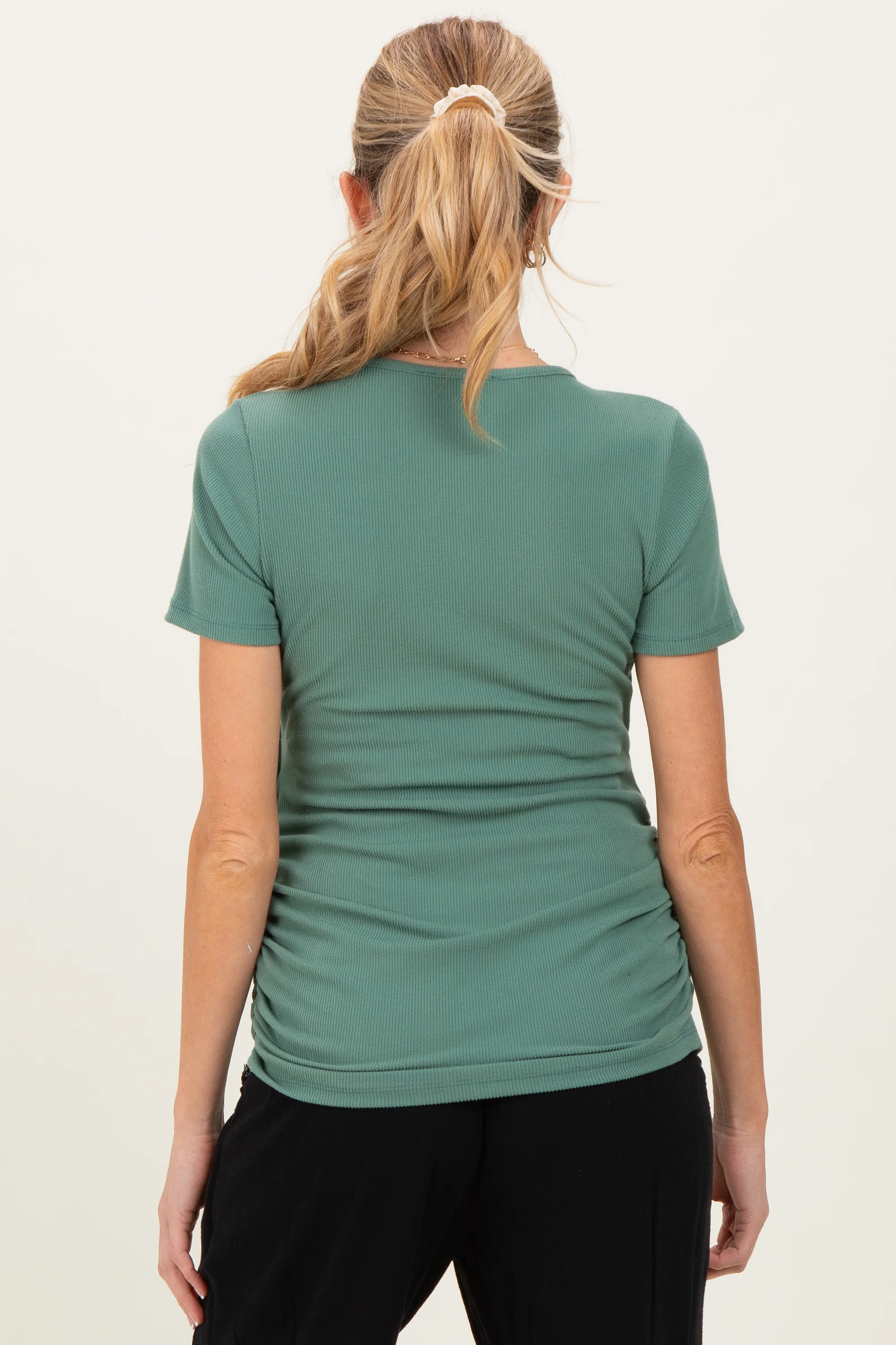 Olive Wrap Front Tie Maternity/Nursing Top - Image 4