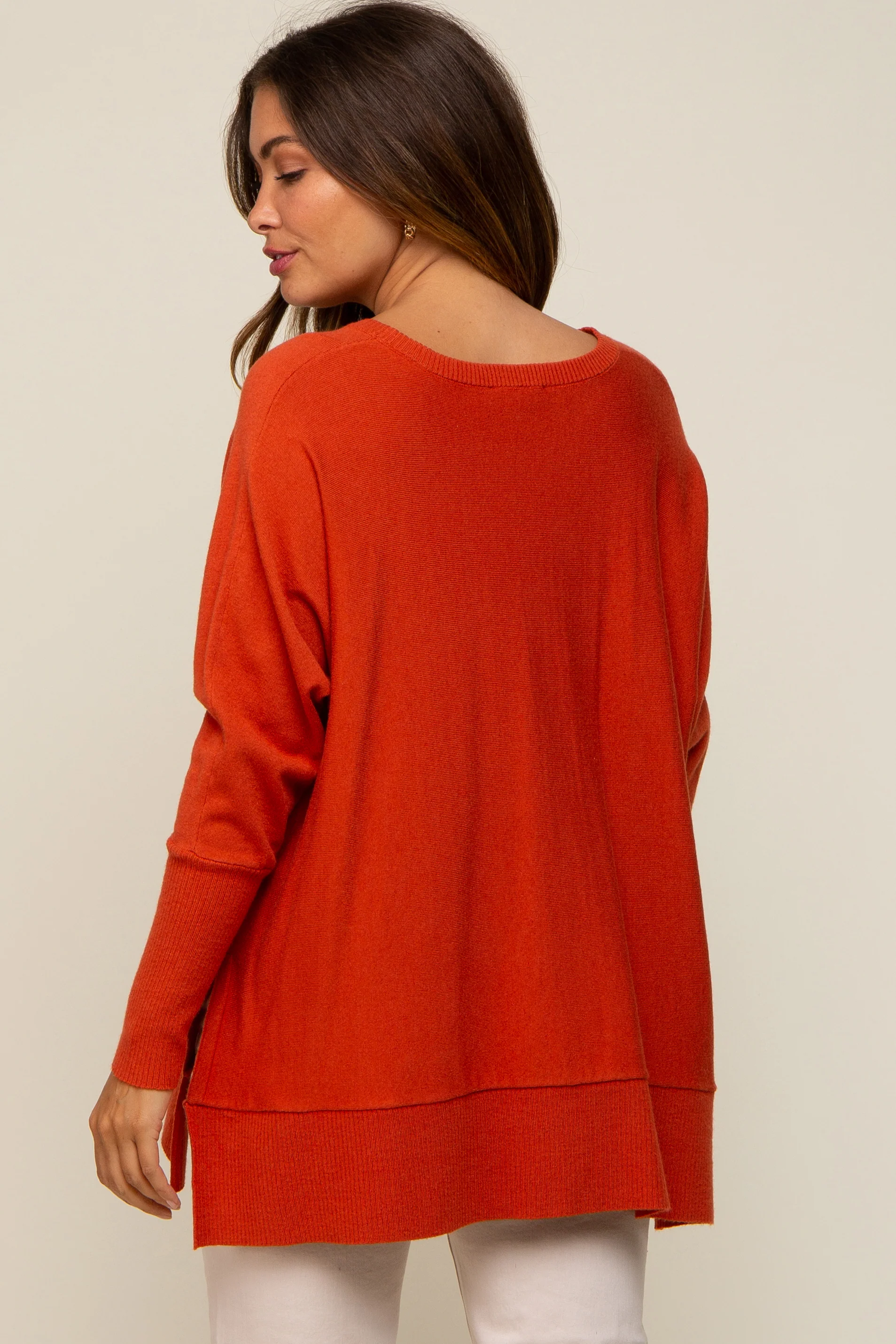 Orange Dolman Sleeve Side Slit Maternity Sweater - Image 4