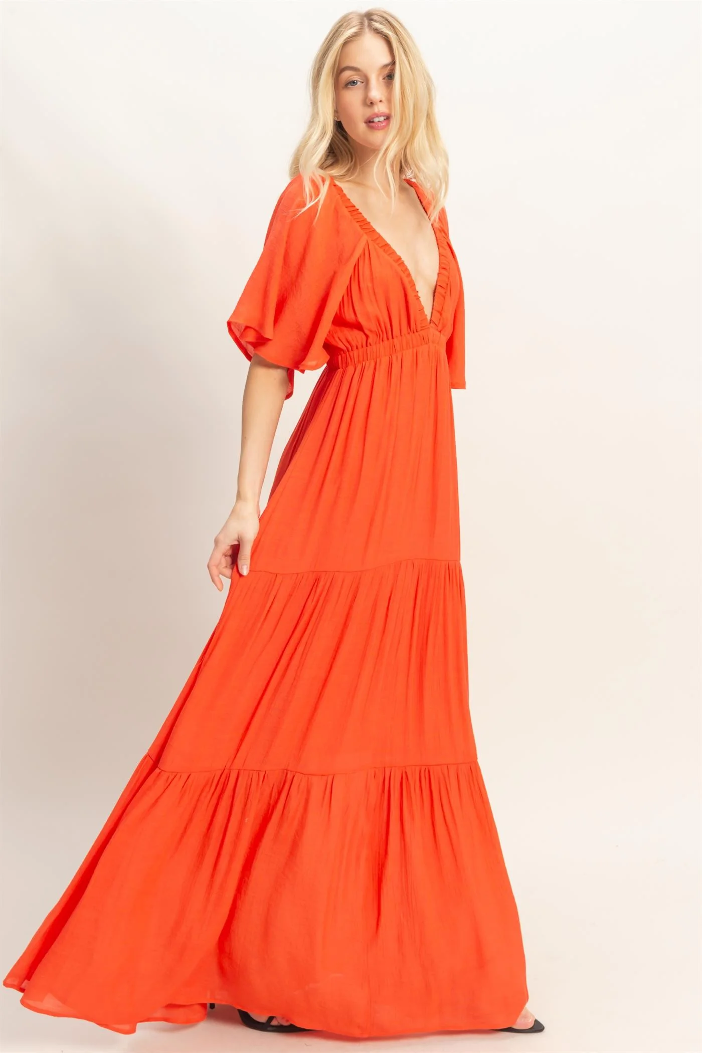 Orange Flutter Sleeve Maxi Dress - Image 3