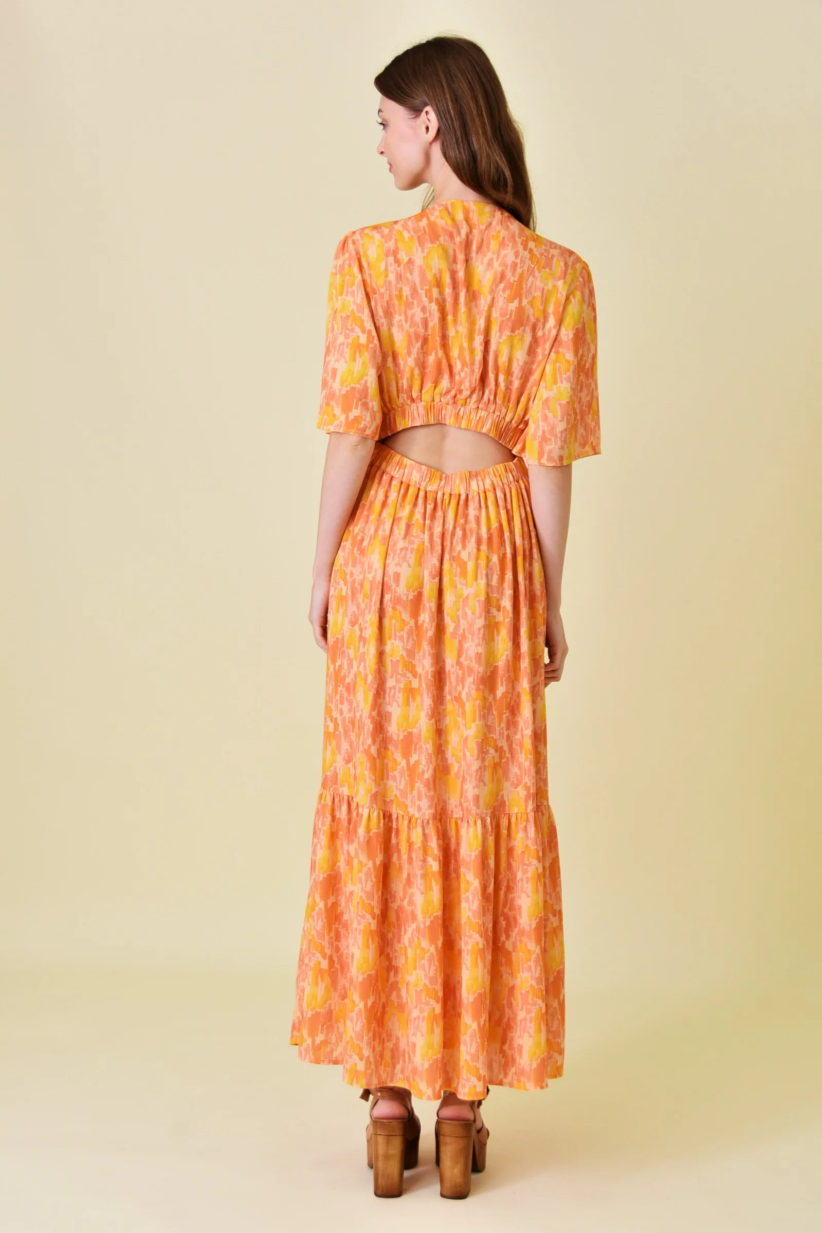 Orange Print Back Cutout Maxi Dress - Image 3