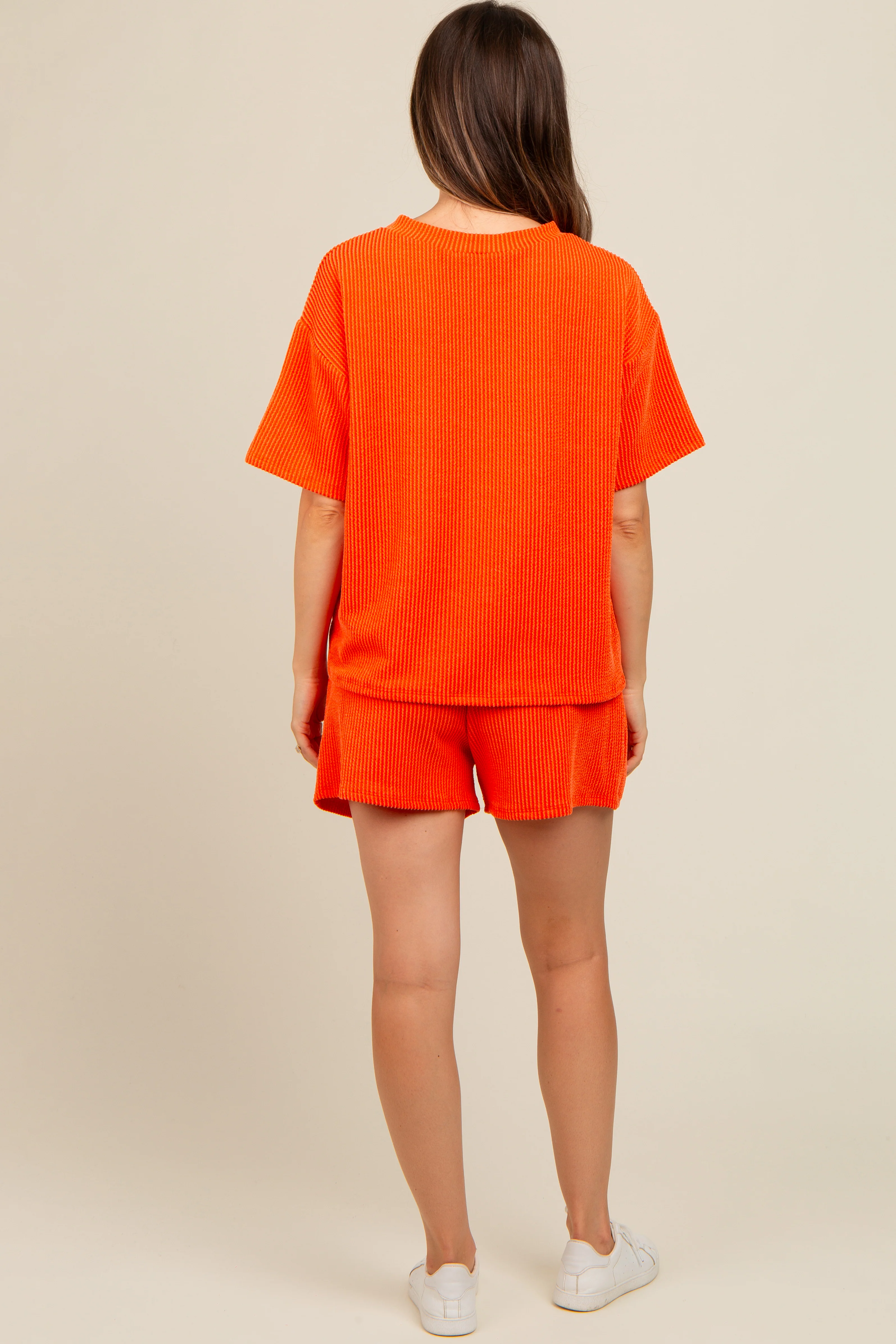Orange Ribbed Maternity Shorts Set - Image 3